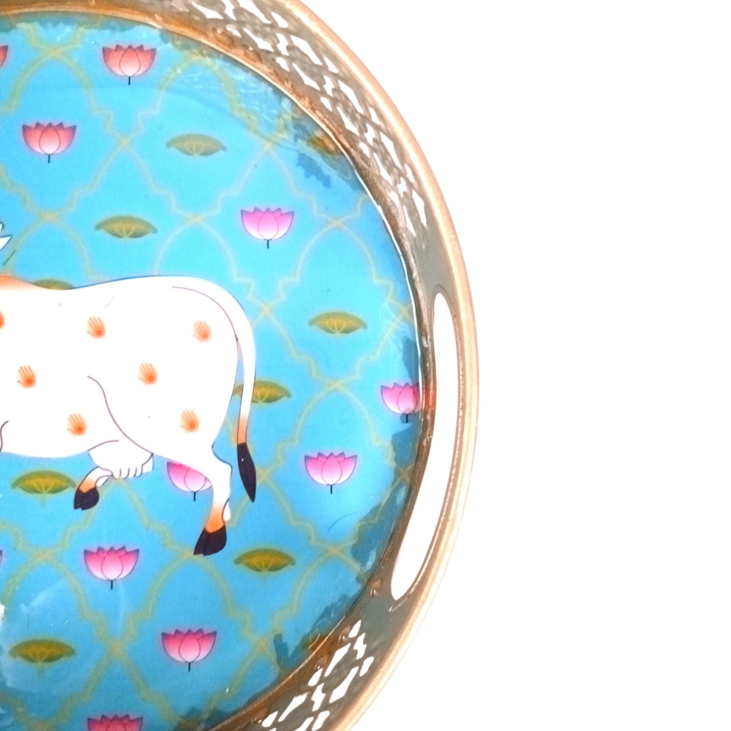 Pichwai Art Round Metal Serving Tray - 8 Inch& Gifting Use - 8 Inch - Apkamart