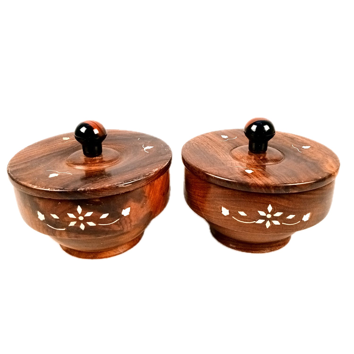Wooden Bowl | Sugar Pot| Dry Fruit Box Container | Salt Spice Jar | Masala Box | Multi-Use Container - for Home, Kitchen, Dining Table Decor - 5 Inch (Pack Of 2) - Apkamart