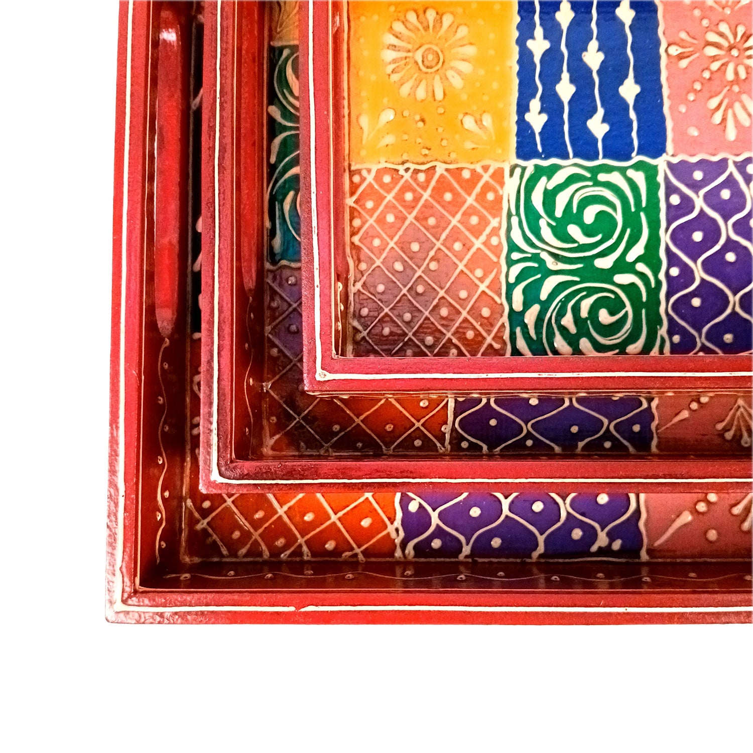 Wooden Tray Set | Serving Trays for Tea, Coffee & Snacks - for Home, Dining Table Organization, Kitchen & Gifts - Set of 3 (Wood, Multicolor) - Apkamart #Style_Design 1