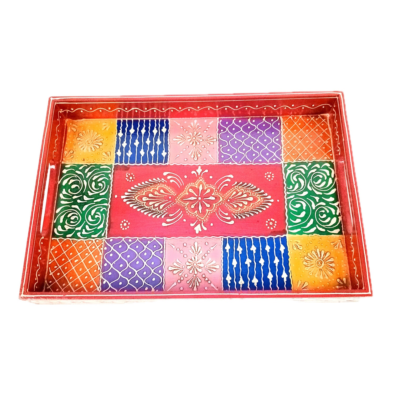 Wooden Tray Set | Serving Trays for Tea, Coffee & Snacks - for Home, Dining Table Organization, Kitchen & Gifts - Set of 3 (Wood, Multicolor) - Apkamart #Style_Design 1