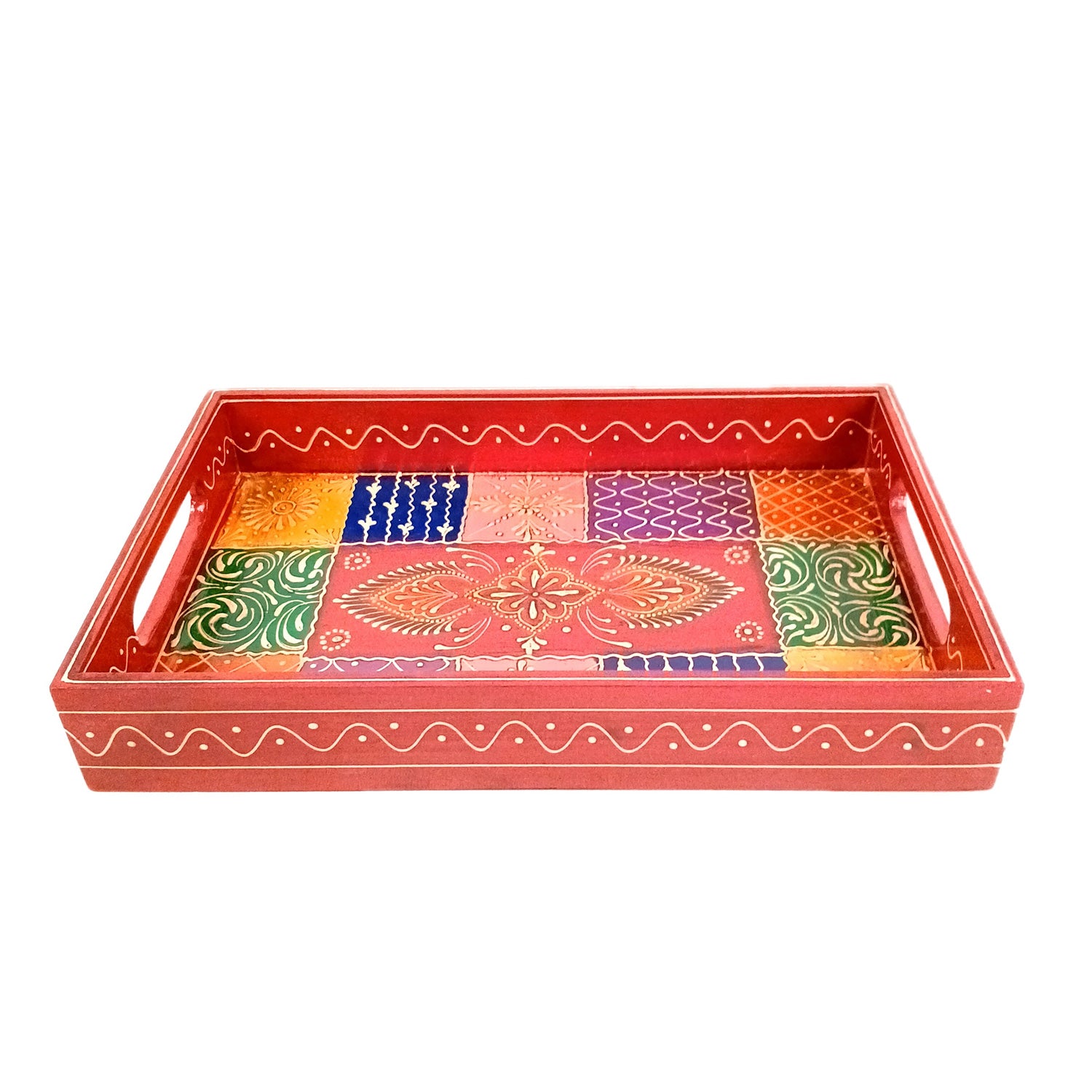 Wooden Tray Set | Serving Trays for Tea, Coffee & Snacks - for Home, Dining Table Organization, Kitchen & Gifts - Set of 3 (Wood, Multicolor) - Apkamart #Style_Design 1