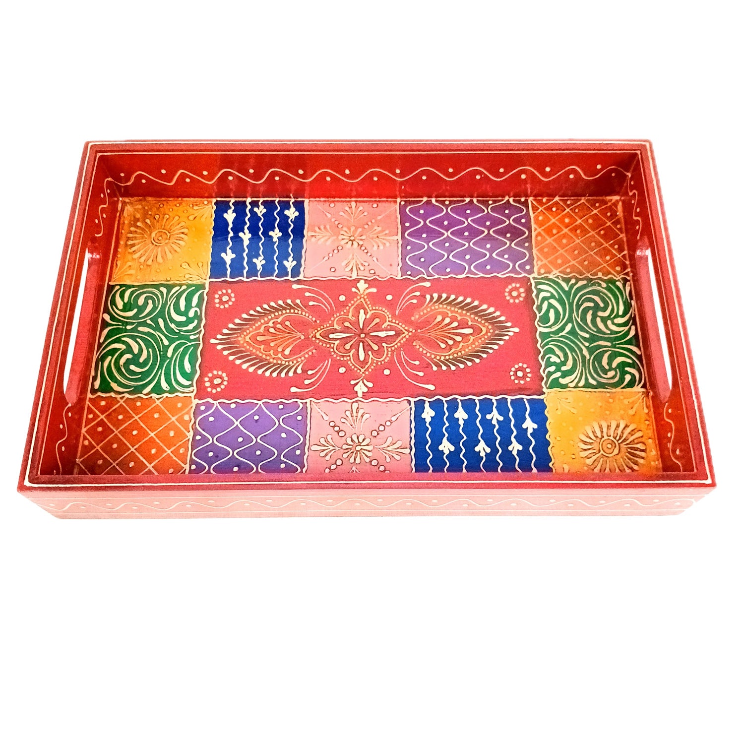 Wooden Tray Set | Serving Trays for Tea, Coffee & Snacks - for Home, Dining Table Organization, Kitchen & Gifts - Set of 3 (Wood, Multicolor) - Apkamart #Style_Design 1