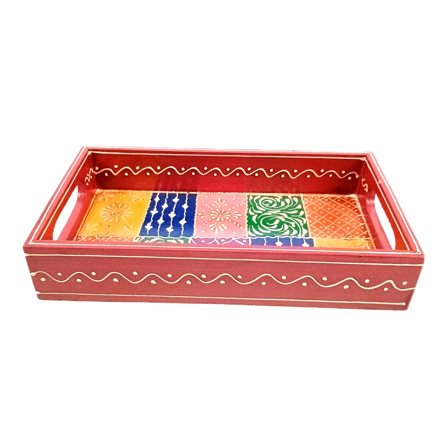 Wooden Tray Set | Serving Trays for Tea, Coffee & Snacks - for Home, Dining Table Organization, Kitchen & Gifts - Set of 3 (Wood, Multicolor) - Apkamart #Style_Design 1