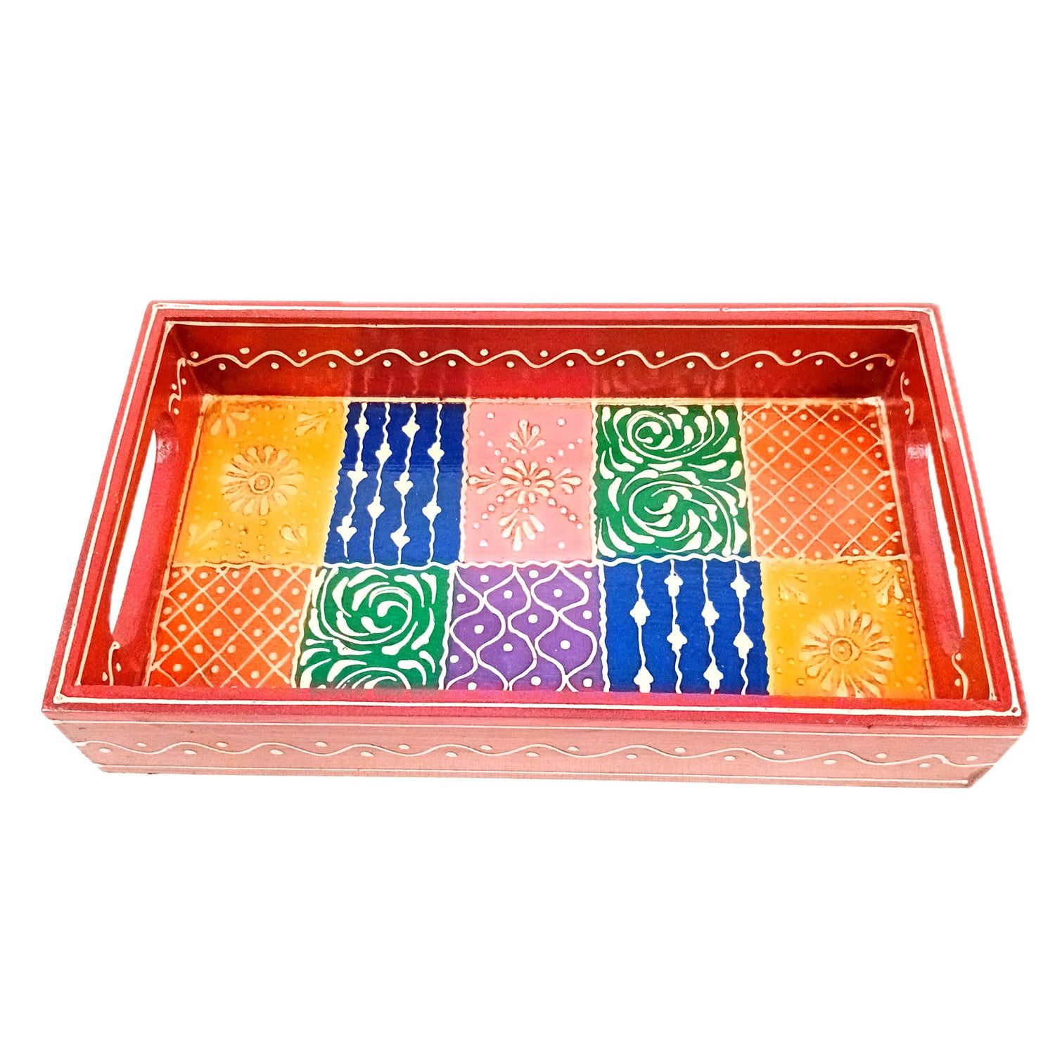 Wooden Tray Set | Serving Trays for Tea, Coffee & Snacks - for Home, Dining Table Organization, Kitchen & Gifts - Set of 3 (Wood, Multicolor) - Apkamart #Style_Design 1