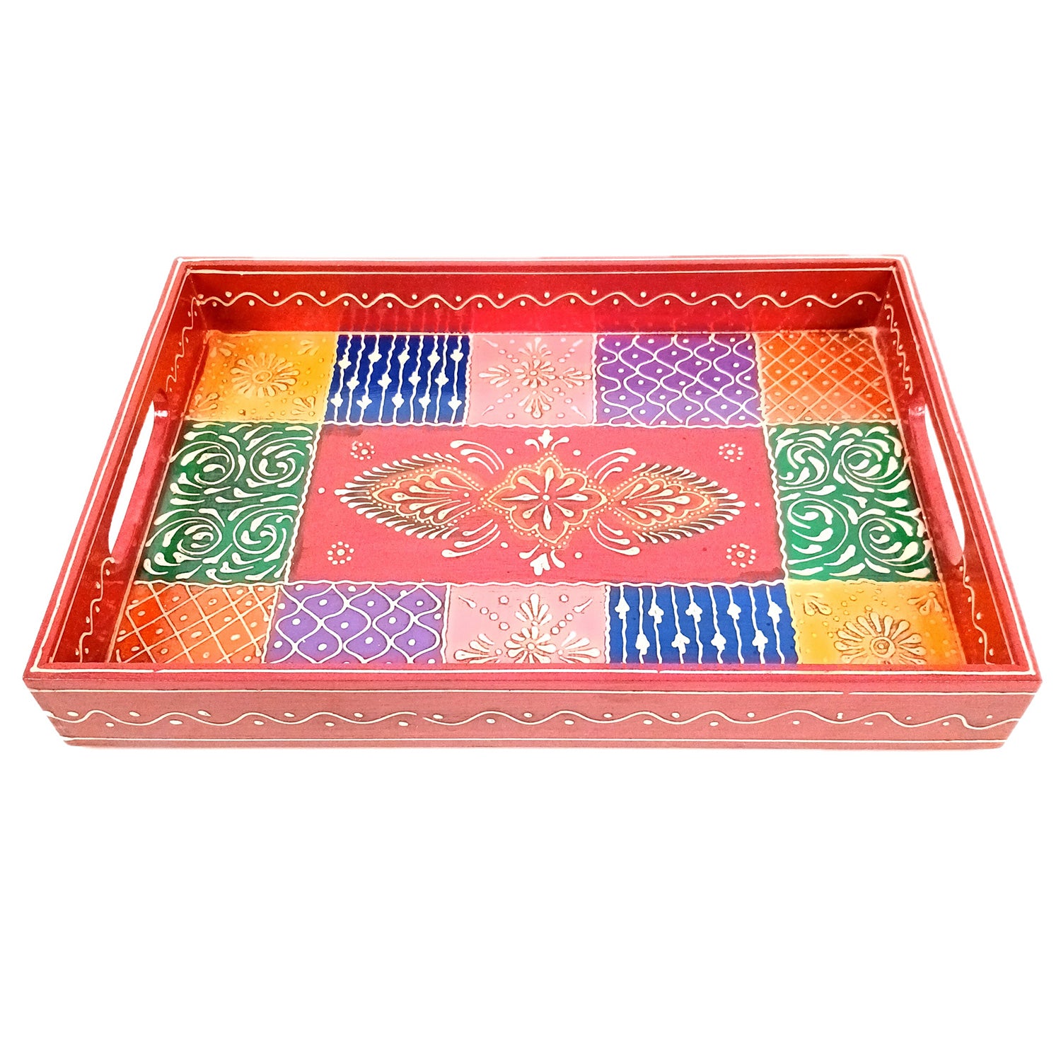 Wooden Tray Set | Serving Trays for Tea, Coffee & Snacks - for Home, Dining Table Organization, Kitchen & Gifts - Set of 3 (Wood, Multicolor) - Apkamart #Style_Design 1