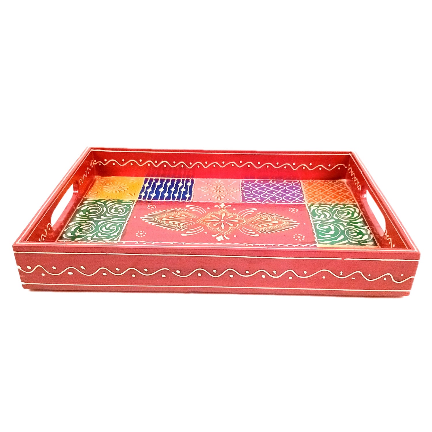 Wooden Tray Set | Serving Trays for Tea, Coffee & Snacks - for Home, Dining Table Organization, Kitchen & Gifts - Set of 3 (Wood, Multicolor) - Apkamart #Style_Design 1