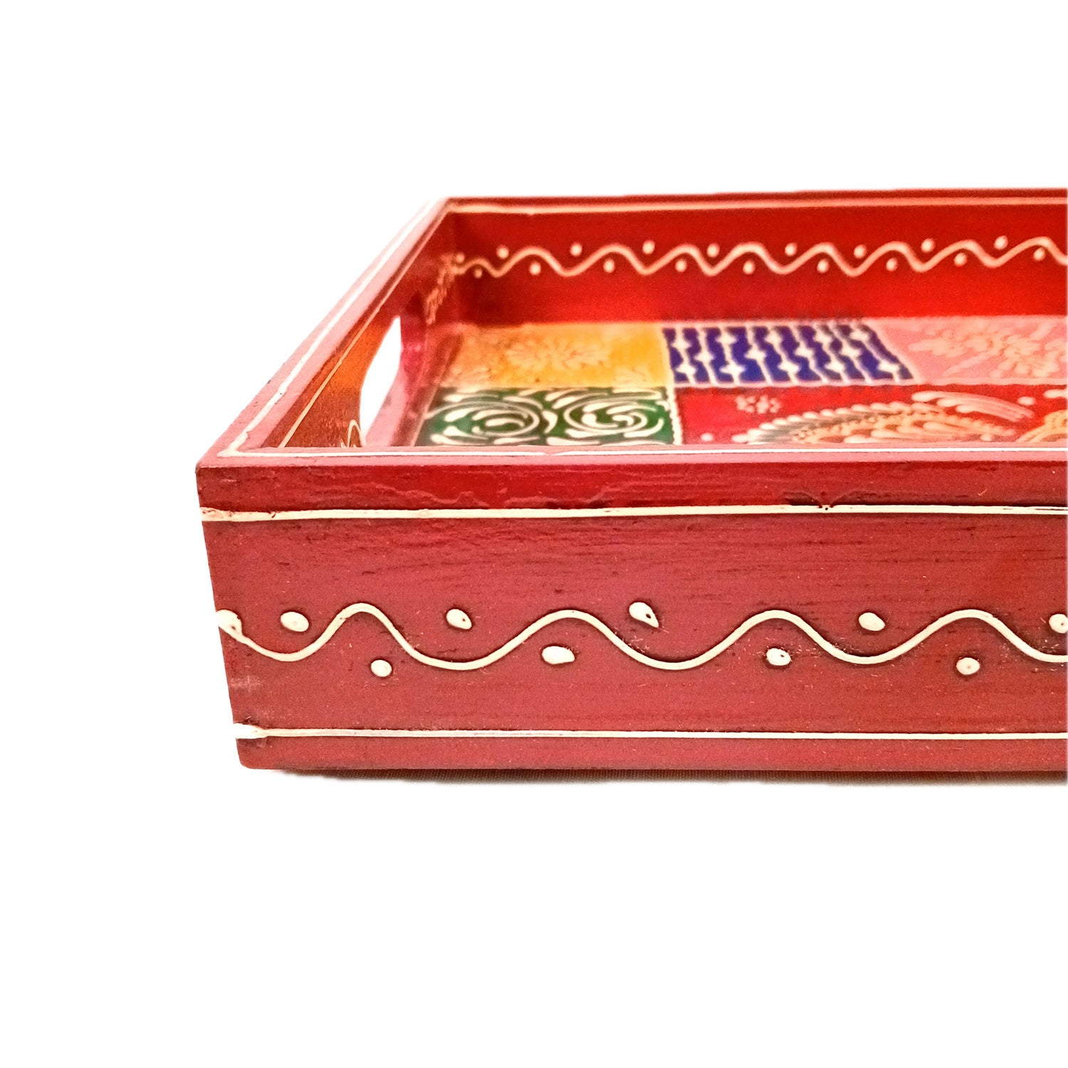 Wooden Tray Set | Serving Trays for Tea, Coffee & Snacks - for Home, Dining Table Organization, Kitchen & Gifts - Set of 3 (Wood, Multicolor) - Apkamart #Style_Design 1