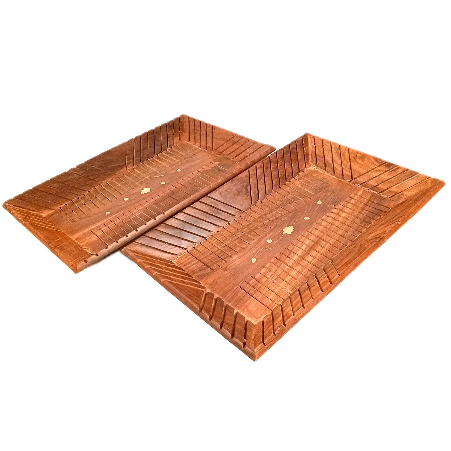 Wooden Tray | Serving Trays For Tea, Coffee & Snacks | Multipurpose Decorative Tray & Platters - For Home, Dining Table Organization, Kitchen & Gifts - 14 Inch (Pack of 2) - Apkamart