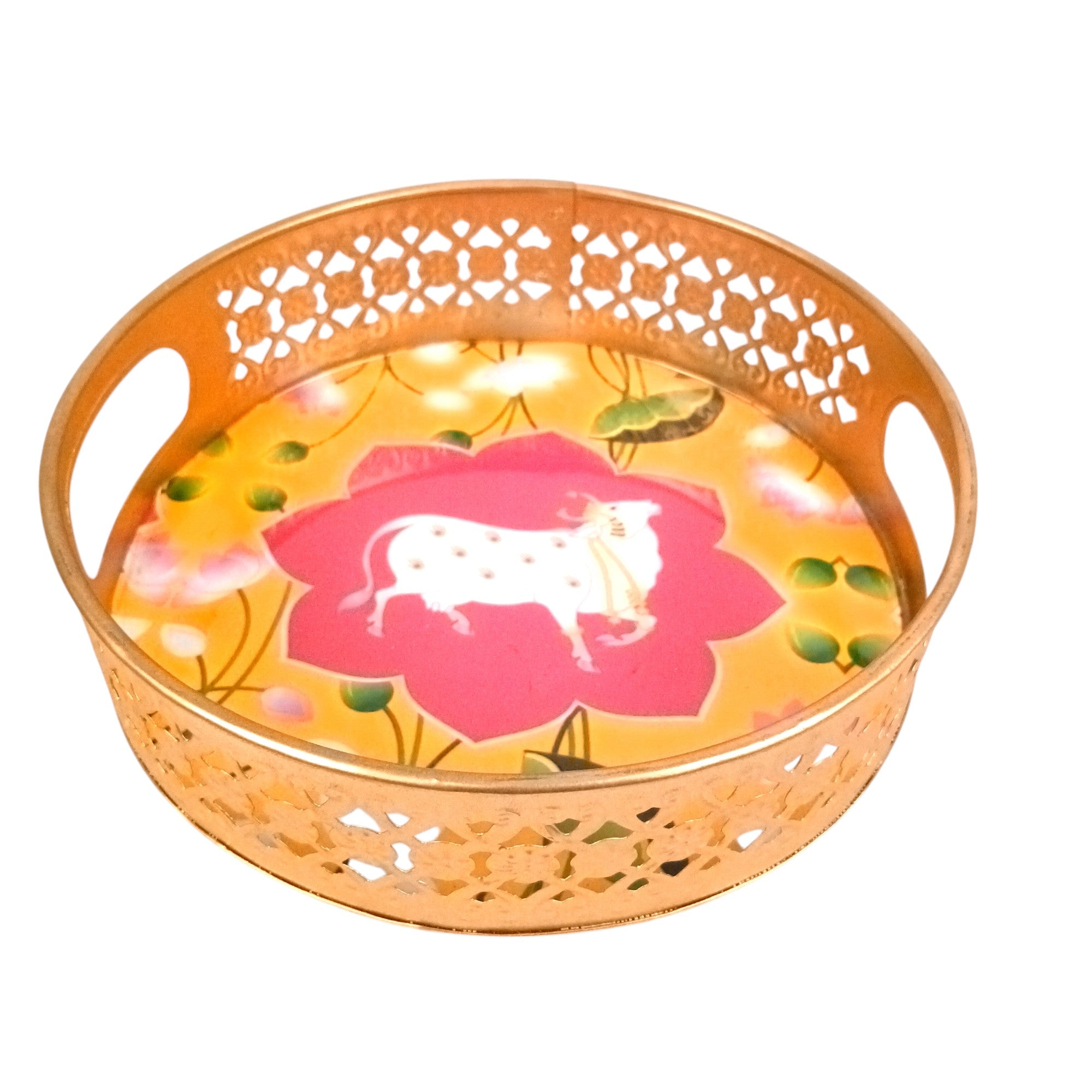 Round Serving Tray Set | Tray for Kitchen & Home Decor | Decorative Handicraft Tray | Beautiful Diwali Gift | Elegant Tray Set for Dining- 10 Inch (Set Of 2) - Apkamart
