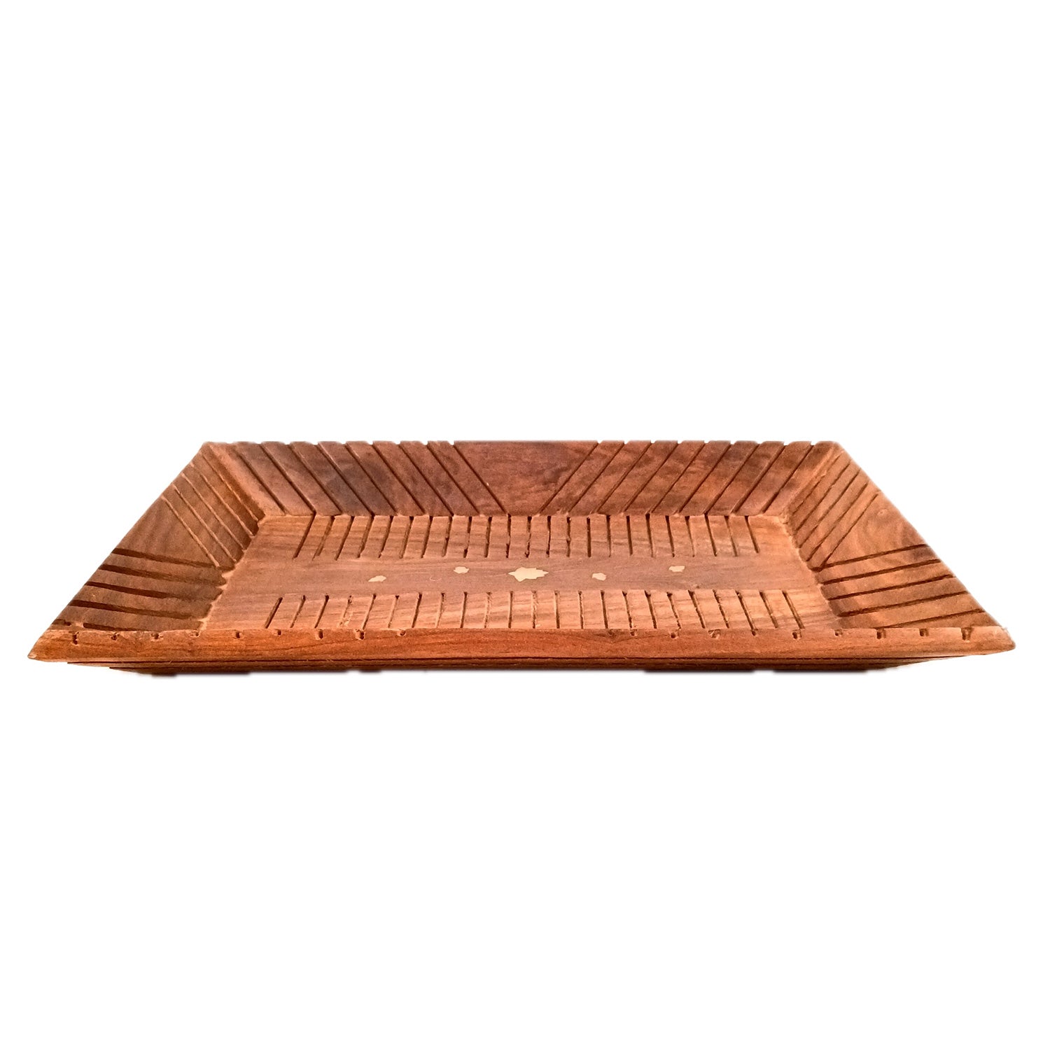 Tray Wooden | Tea & Snacks Serving Platter | Decorative Handcrafted Trays - for Home, Dining Table, Kitchen Decor | Wedding & Housewarming Gift - 14 Inch - Apkamart