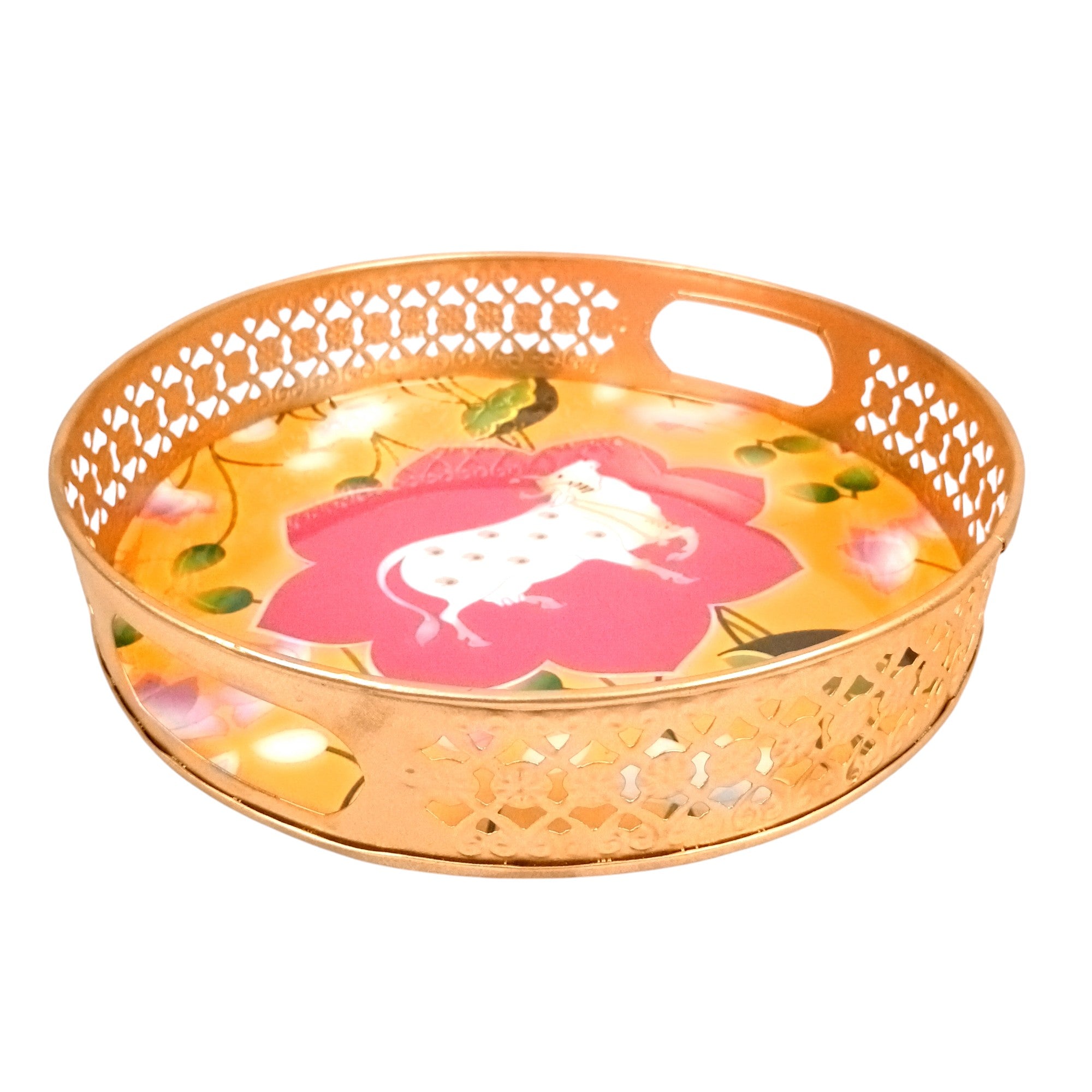 Round Serving Tray Set | Tray for Kitchen & Home Decor | Decorative Handicraft Tray | Beautiful Diwali Gift | Elegant Tray Set for Dining- 10 Inch (Set Of 2) - Apkamart