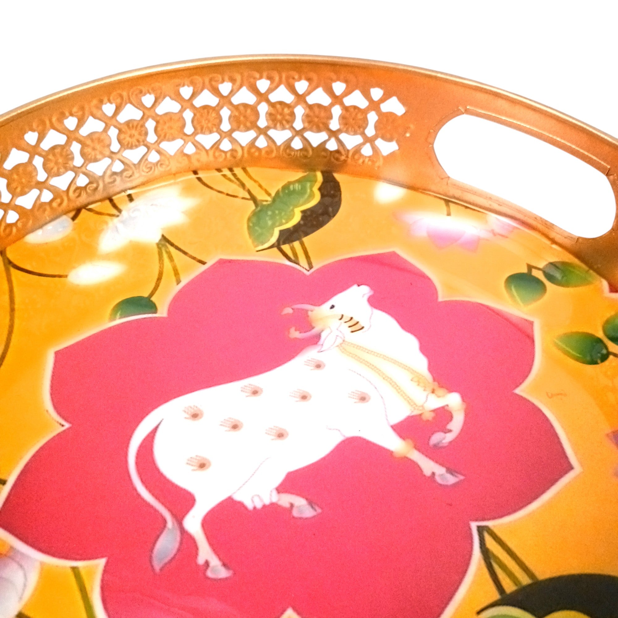 Round Serving Tray Set | Tray for Kitchen & Home Decor | Decorative Handicraft Tray | Beautiful Diwali Gift | Elegant Tray Set for Dining- 10 Inch (Set Of 2) - Apkamart