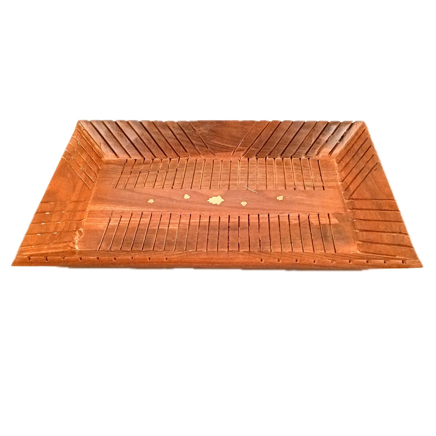 Tray Wooden | Tea & Snacks Serving Platter | Decorative Handcrafted Trays - for Home, Dining Table, Kitchen Decor | Wedding & Housewarming Gift - 14 Inch - Apkamart
