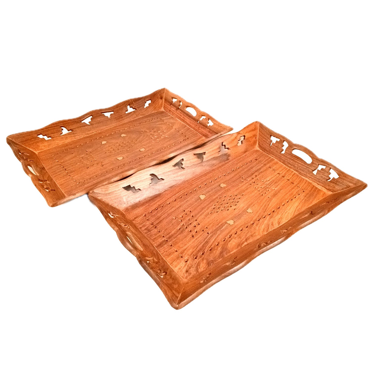 Wooden Tray | Serving Trays For Tea, Coffee & Snacks | Multipurpose Decorative Tray & Platters - For Home, Dining Table Organization, Kitchen & Gifts - 15 Inch (Pack of 2) - Apkamart