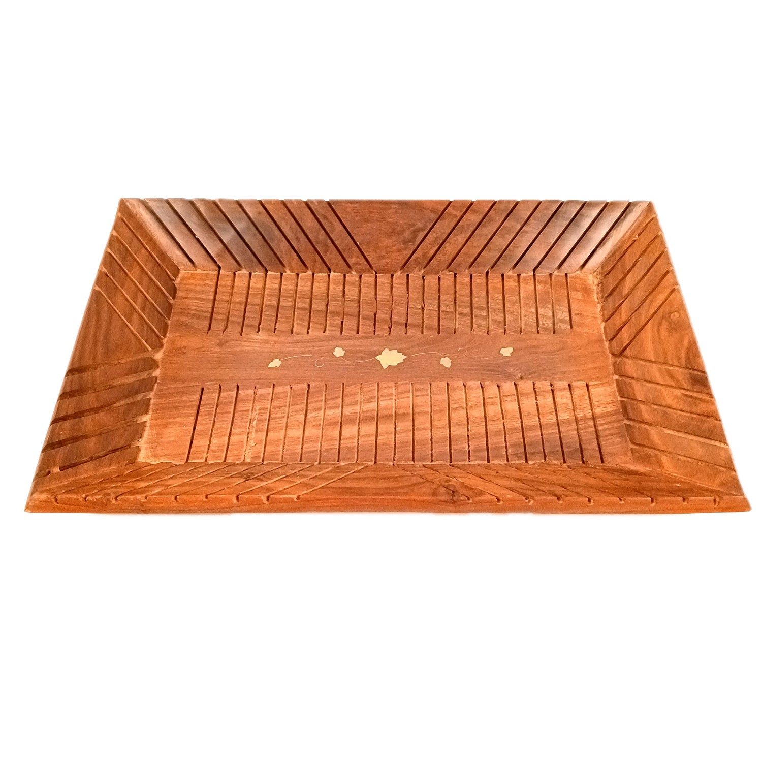 Tray Wooden | Tea & Snacks Serving Platter | Decorative Handcrafted Trays - for Home, Dining Table, Kitchen Decor | Wedding & Housewarming Gift - 14 Inch - Apkamart