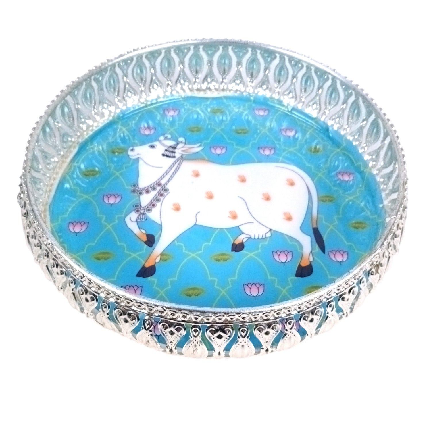 Round Serving Tray| Tray for Kitchen & Home Decor | Handcrafted Decorative Tray | Beautiful Tray for Dining & Center Table - 8 Inch - Apkamart