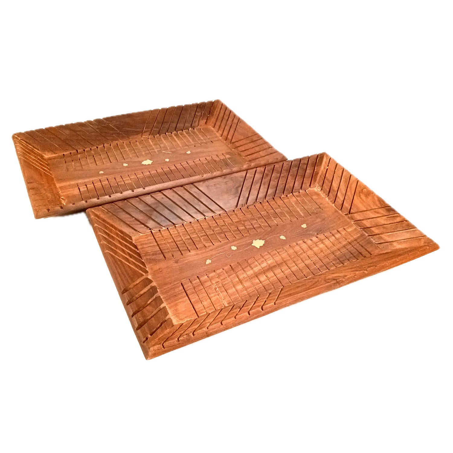 Wooden Tray | Serving Trays For Tea, Coffee & Snacks | Multipurpose Decorative Tray & Platters - For Home, Dining Table Organization, Kitchen & Gifts - 14 Inch (Pack of 2) - Apkamart