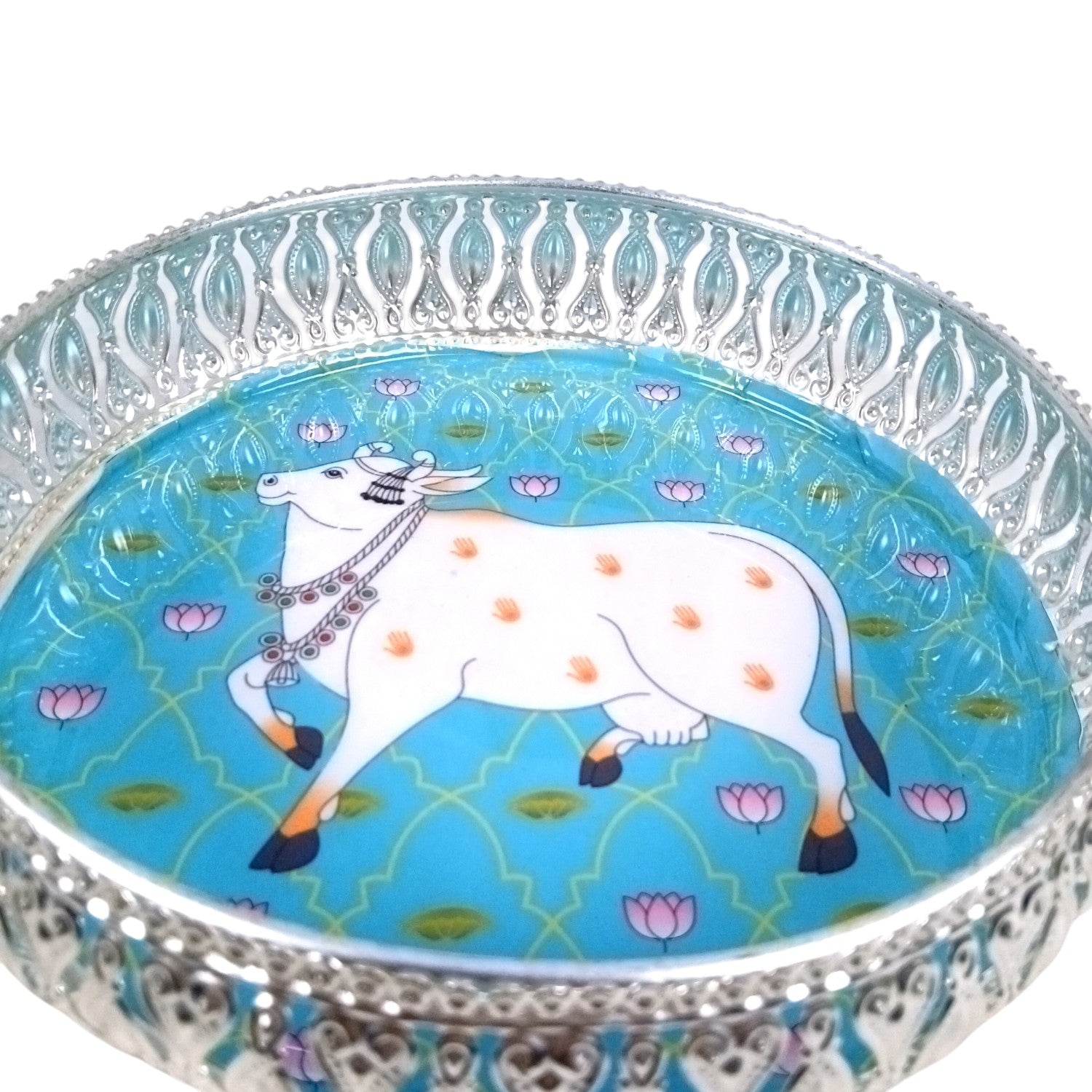Round Serving Tray| Tray for Kitchen & Home Decor | Handcrafted Decorative Tray | Beautiful Tray for Dining & Center Table - 8 Inch - Apkamart
