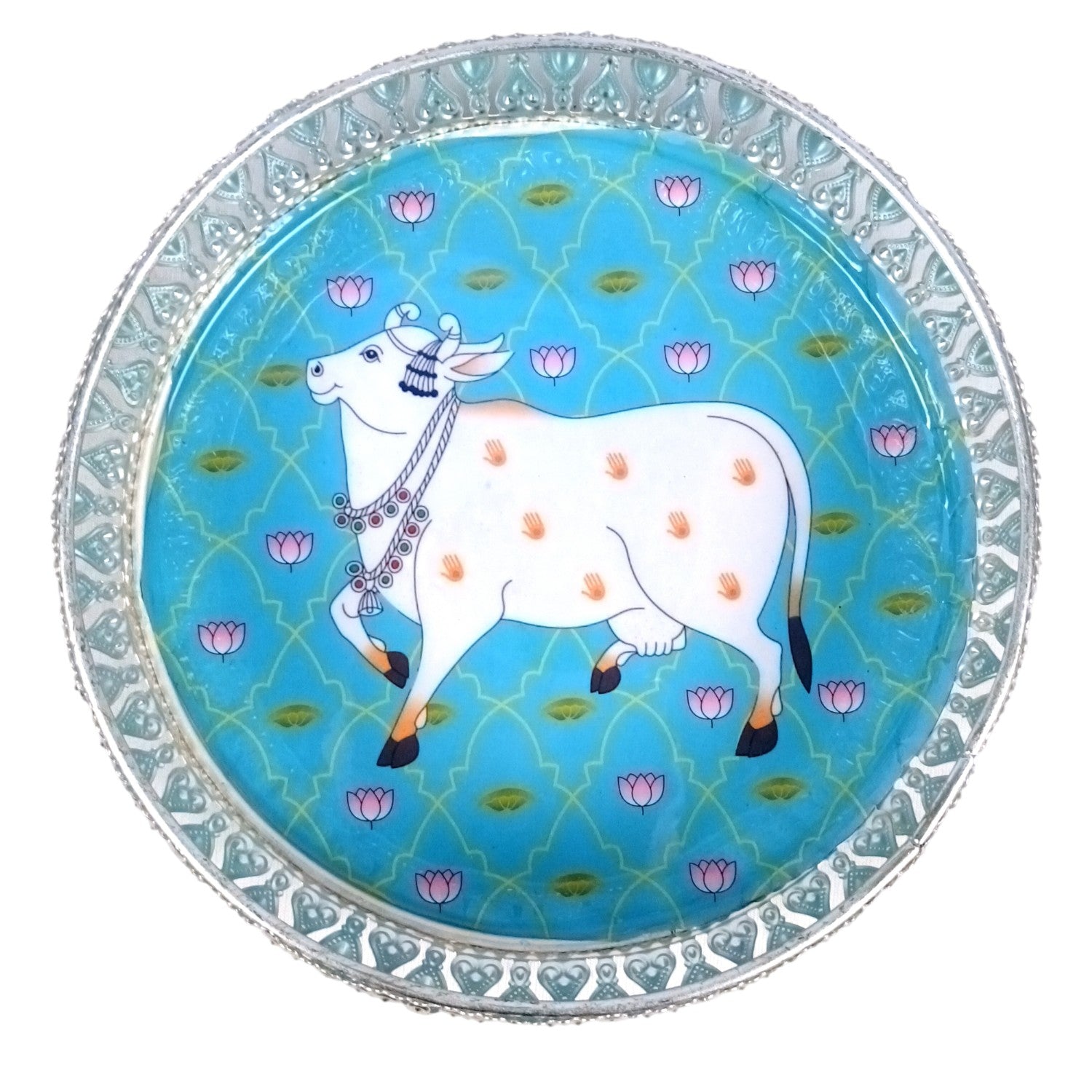 Round Serving Tray| Tray for Kitchen & Home Decor | Handcrafted Decorative Tray | Beautiful Tray for Dining & Center Table - 8 Inch - Apkamart