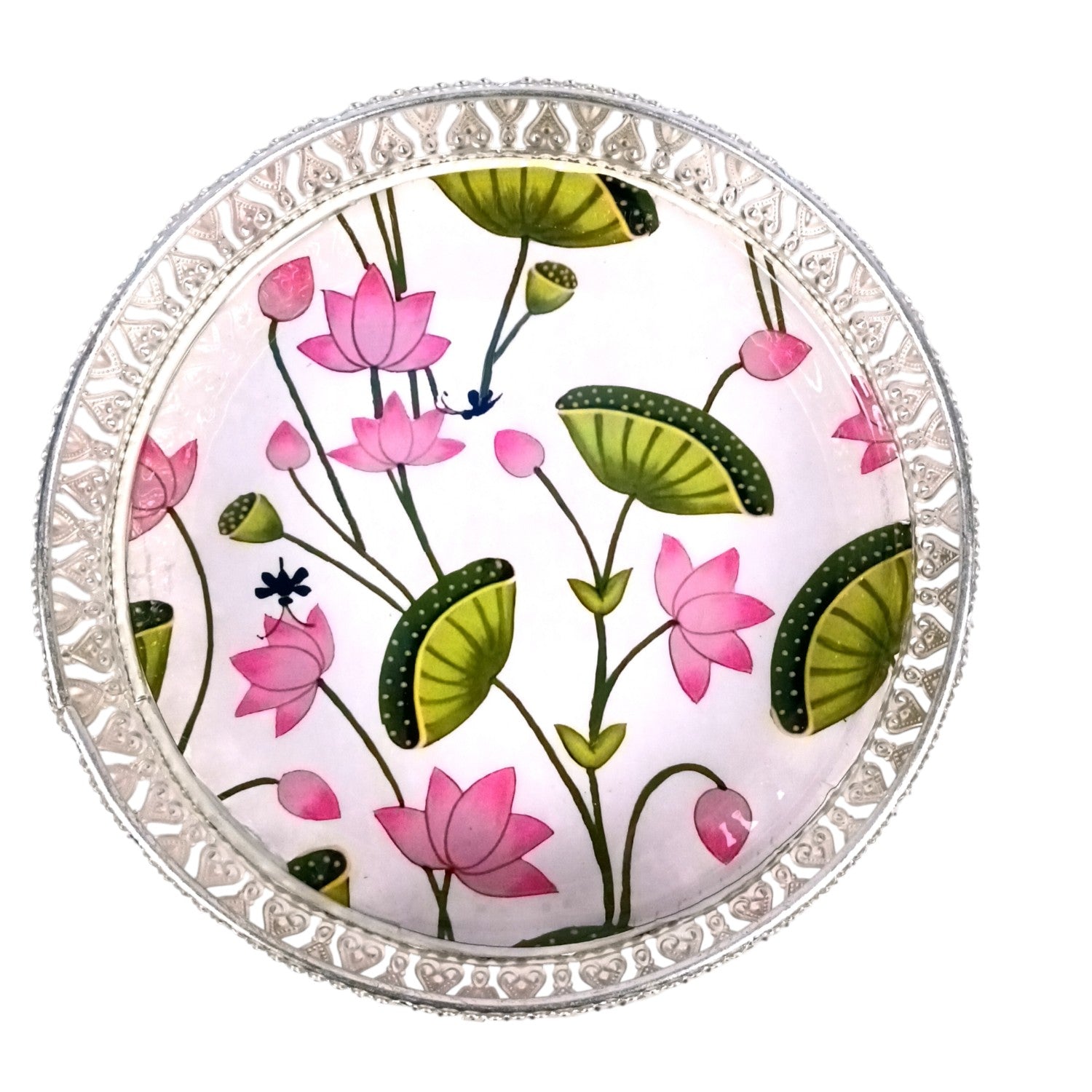 Round Serving Tray | Tray for Kitchen & Home Decor | Handcrafted Decorative Tray | Beautiful Tray for Dining & Center Table - 8 Inch - Apkamart