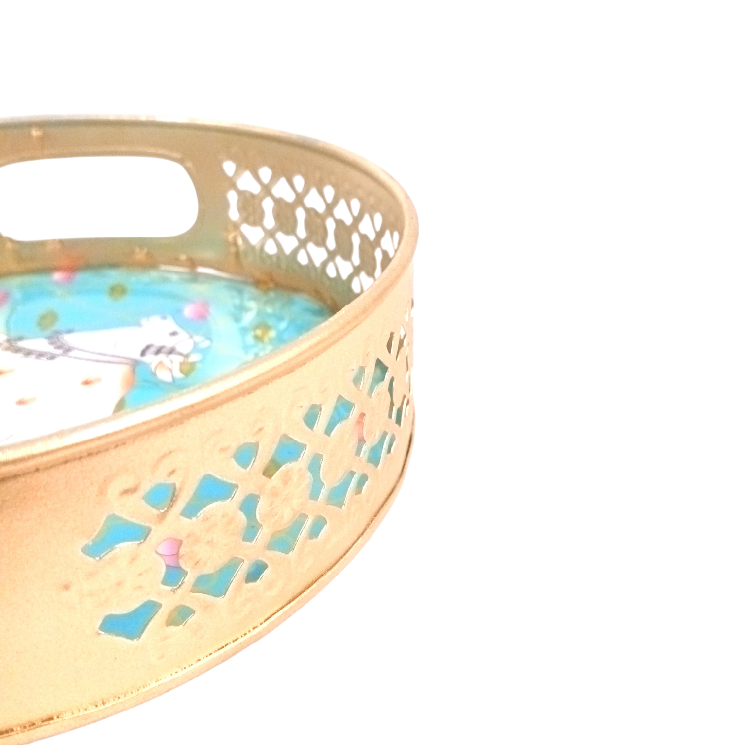 Pichwai Art Round Metal Tray | Decorative Metal Serving Tray for Home, Kitchen & Table Décor | Traditional Handmade Round Tray for Festive & Gifting Use - 8 Inch - Apkamart 
