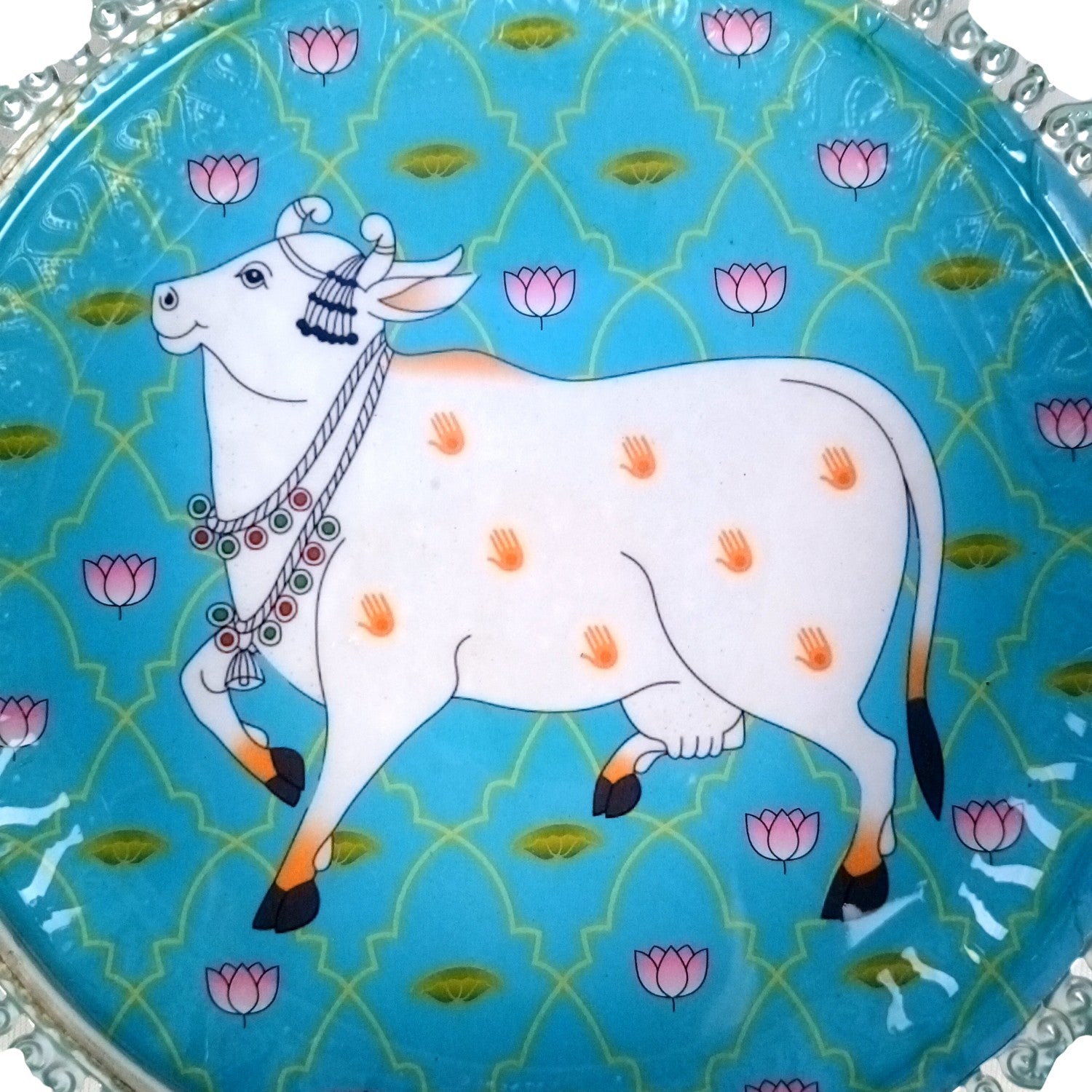 Round Serving Tray| Tray for Kitchen & Home Decor | Handcrafted Decorative Tray | Beautiful Tray for Dining & Center Table - 8 Inch - Apkamart