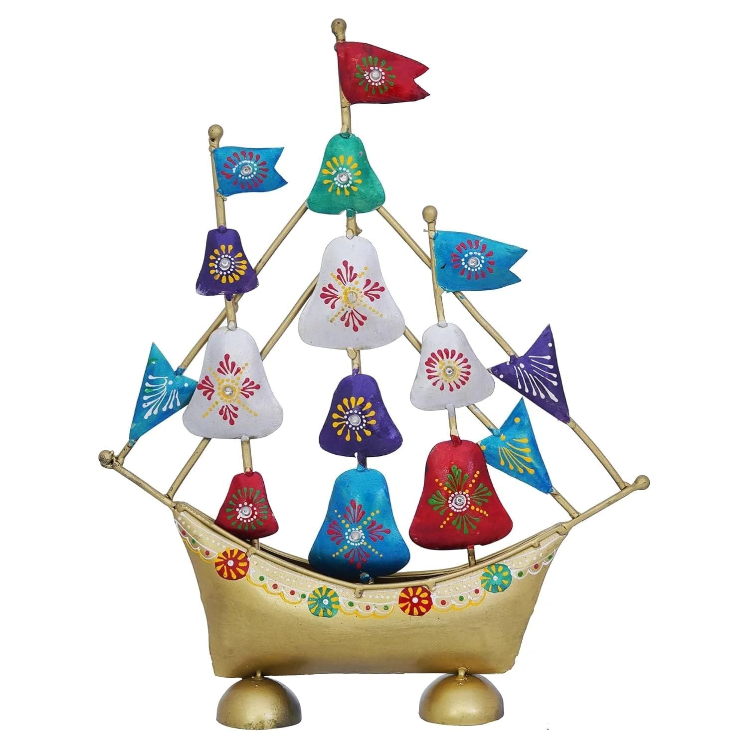 Ship Showpiece | Boat with Flags Metal Showpiece - for Vastu, Feng Shui, Home, Table, Living Room, Office Decor & Gifts - 14 Inch - Apkamart