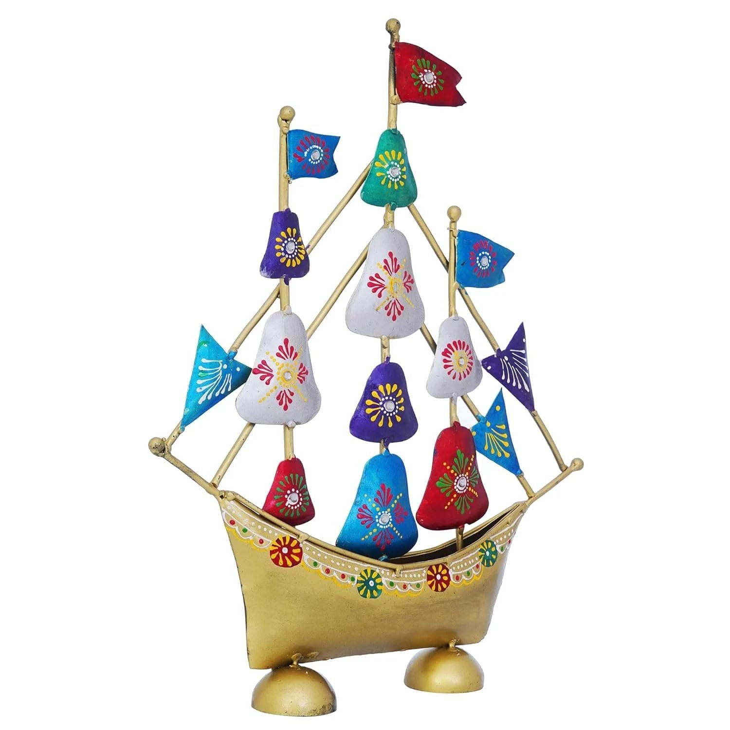 Ship Showpiece | Boat with Flags Metal Showpiece - for Vastu, Feng Shui, Home, Table, Living Room, Office Decor & Gifts - 14 Inch - Apkamart