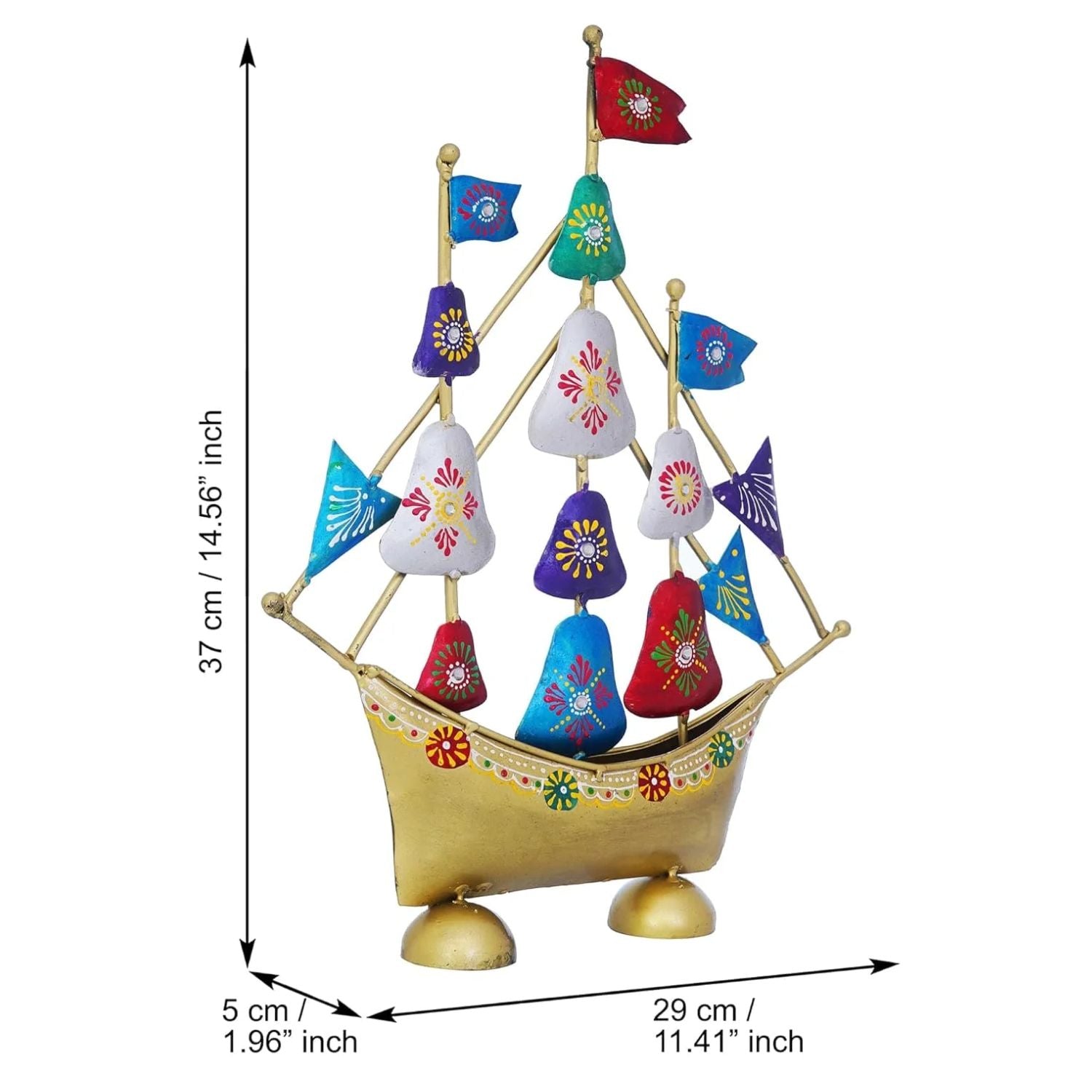 Ship Showpiece | Boat with Flags Metal Showpiece - for Vastu, Feng Shui, Home, Table, Living Room, Office Decor & Gifts - 14 Inch - Apkamart