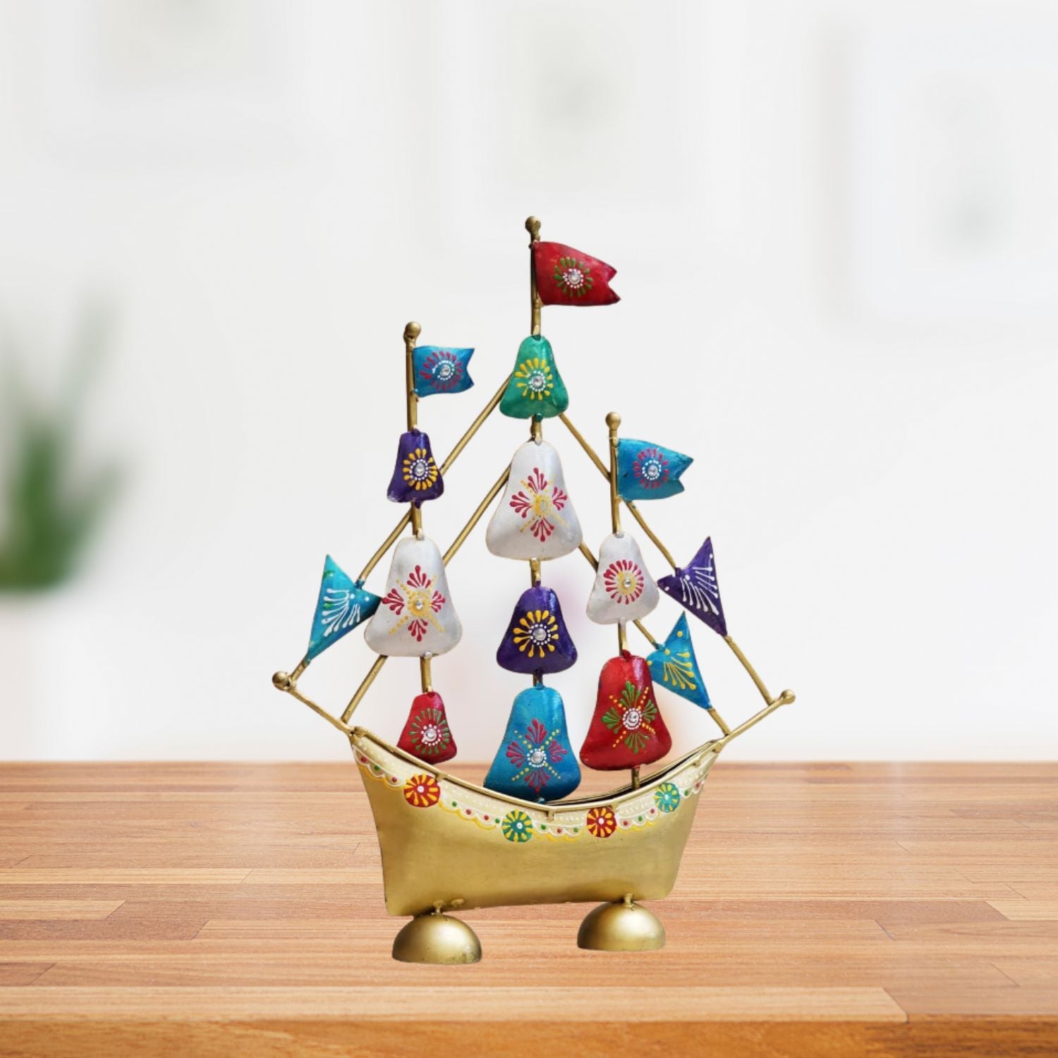 Ship Showpiece | Boat with Flags Metal Showpiece - for Vastu, Feng Shui, Home, Table, Living Room, Office Decor & Gifts - 14 Inch - Apkamart