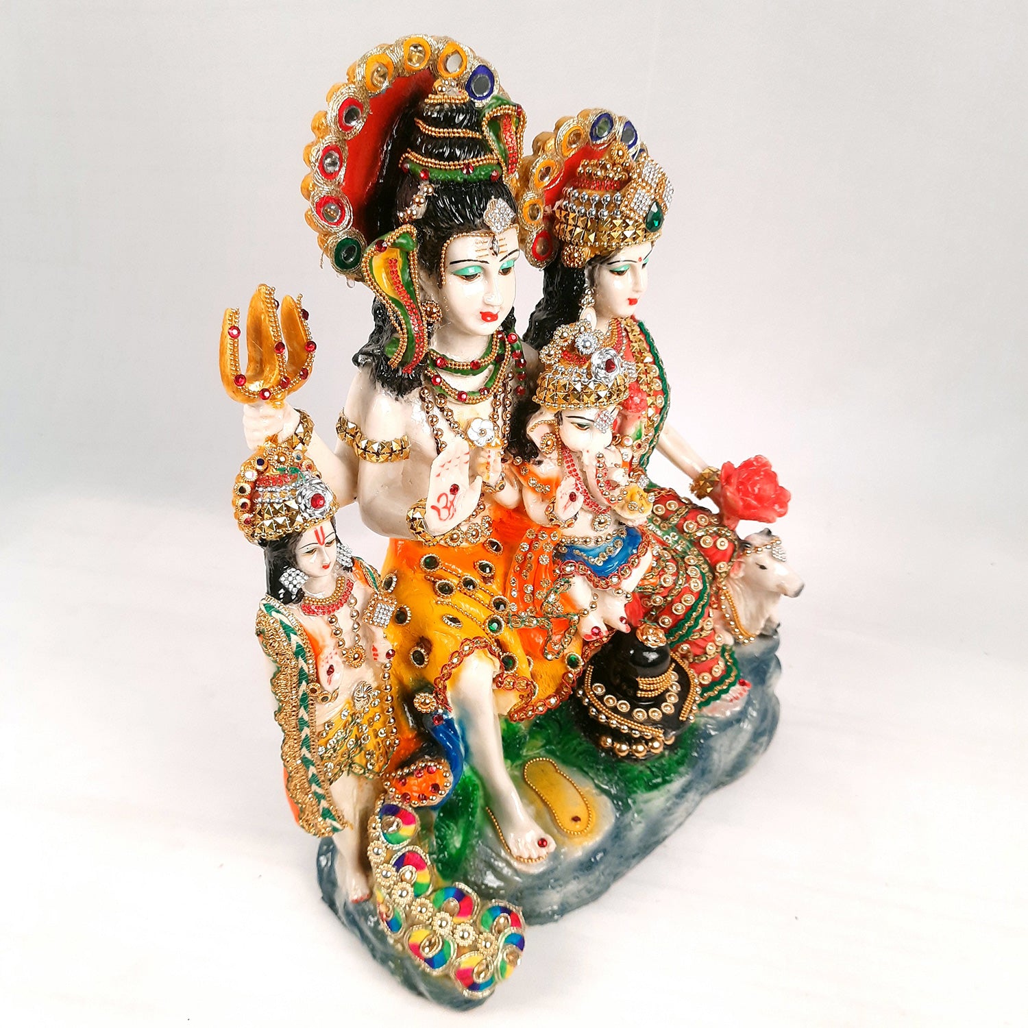 Shiv Parvati Ganesh & Kartikeya Statue | Shiv Parivar Idol Showpiece - for Home, Puja Room, Table Decor, Living room, Office Desk & Gift - 15 Inch - Apkamart