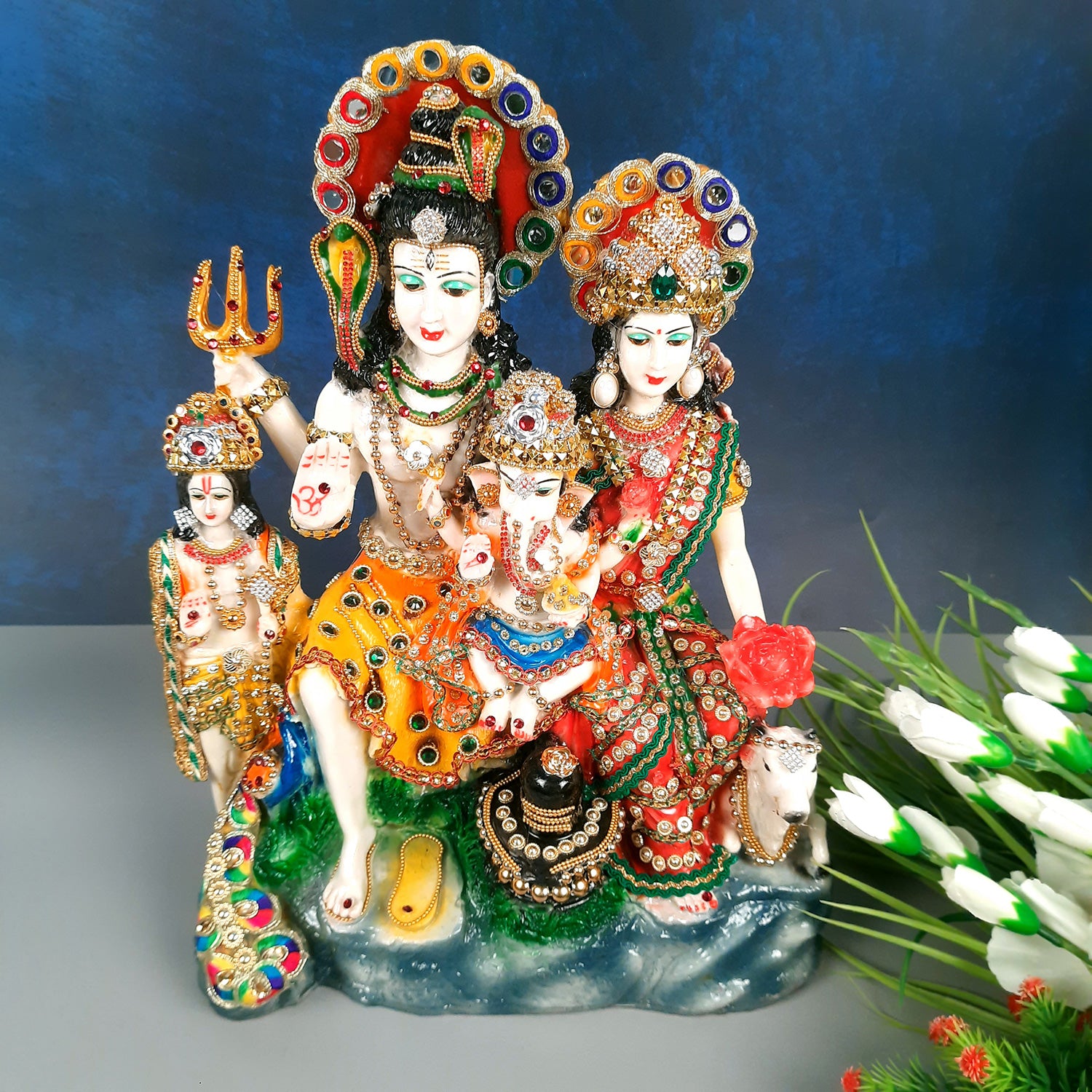 Shiv Parvati Ganesh & Kartikeya Statue | Shiv Parivar Idol Showpiece - for Home, Puja Room, Table Decor, Living room, Office Desk & Gift - 15 Inch - Apkamart