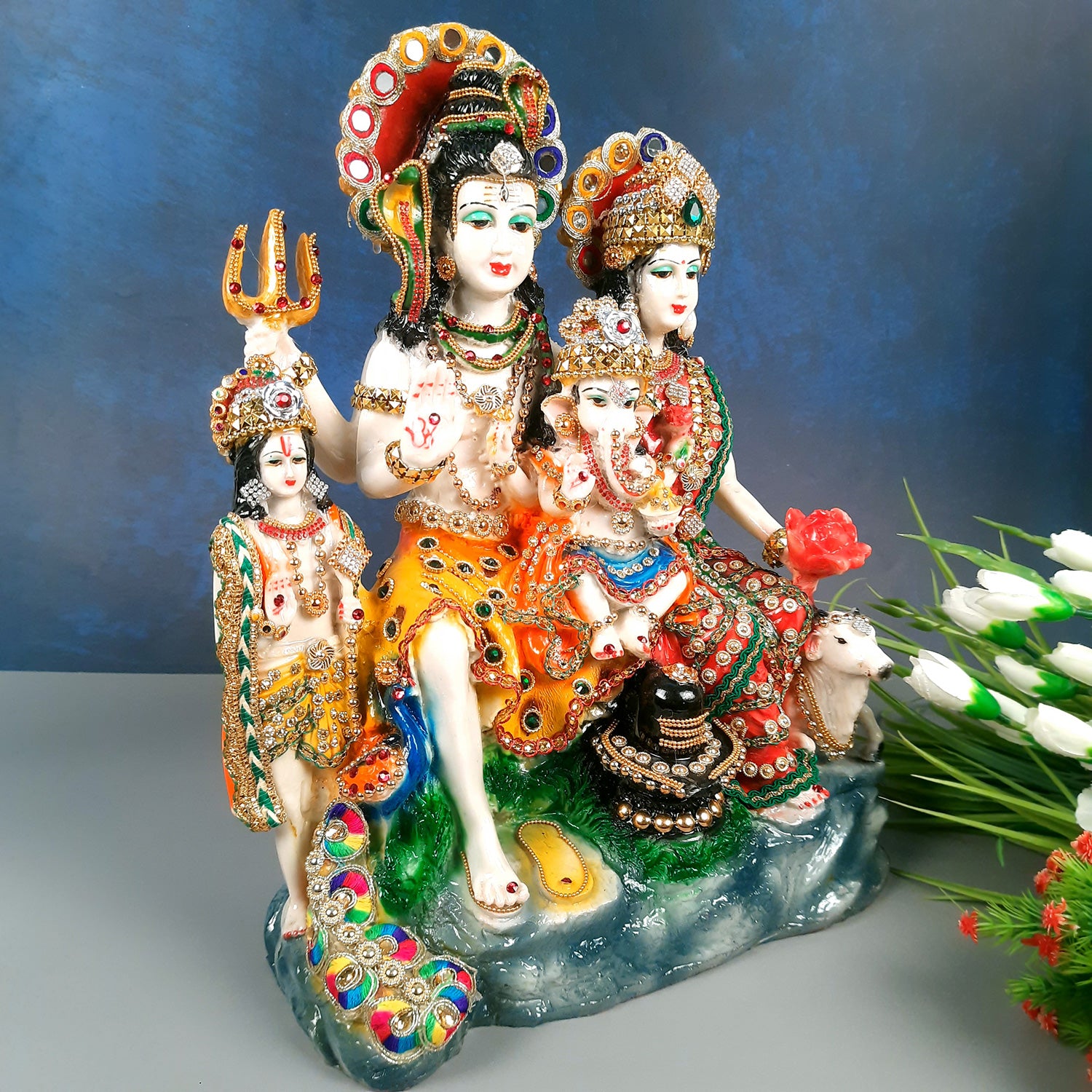 Shiv Parvati Ganesh & Kartikeya Statue | Shiv Parivar Idol Showpiece - for Home, Puja Room, Table Decor, Living room, Office Desk & Gift - 15 Inch - Apkamart