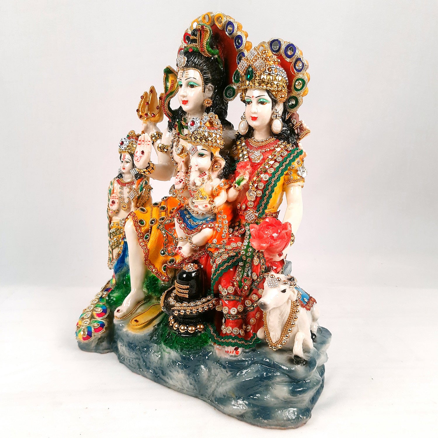 Shiv Parvati Ganesh & Kartikeya Statue | Shiv Parivar Idol Showpiece - for Home, Puja Room, Table Decor, Living room, Office Desk & Gift - 15 Inch - Apkamart