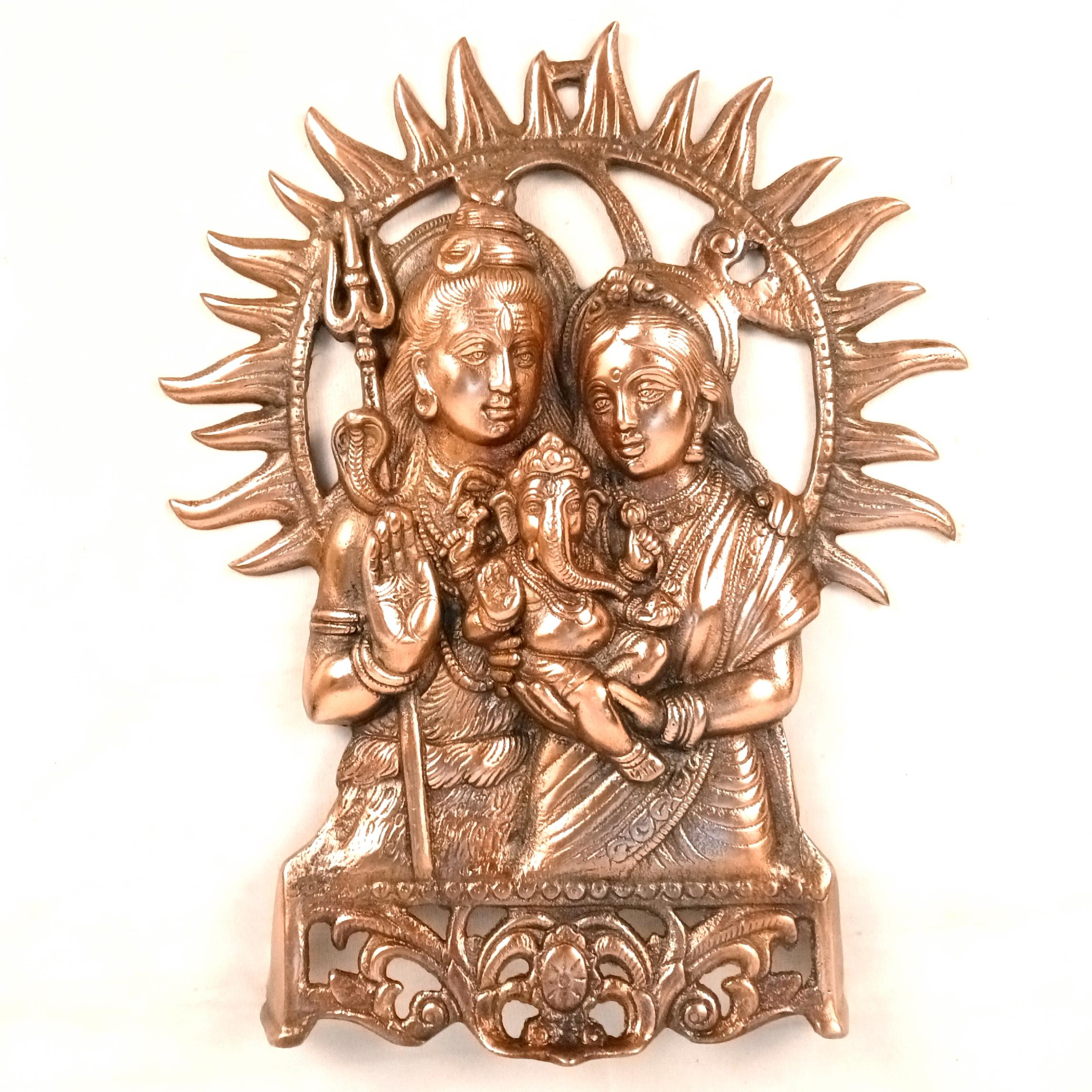 Shiva Parvati Ganesh Wall Hanging | Shiv Parivar Metal Idol Wall Décor for Home, Pooja Room & Office | Religious Wall Art for Vastu & Auspicious Gifting - 16 Inch - Apkamart
