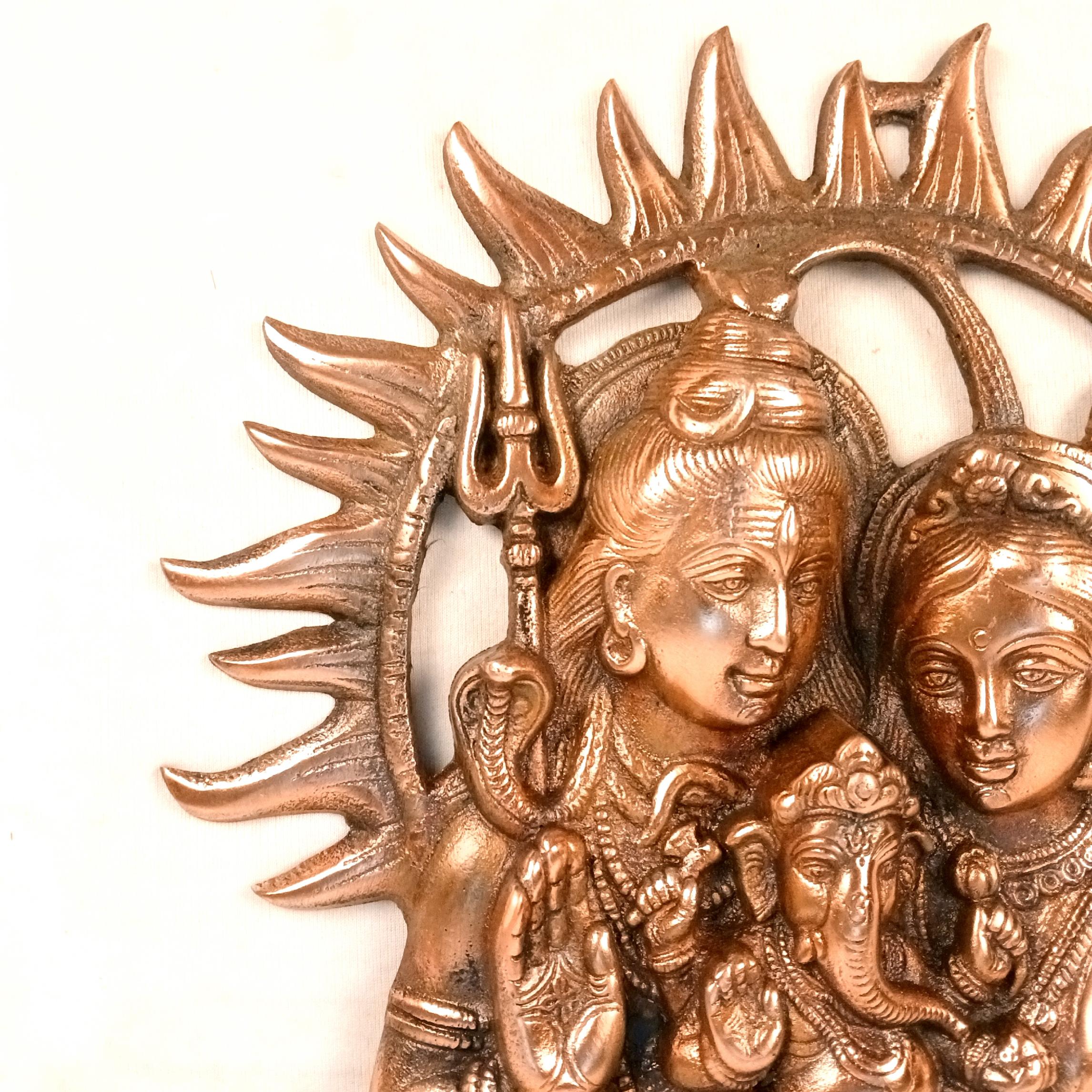 Shiva Parvati Ganesh Wall Hanging | Shiv Parivar Metal Idol Wall Décor for Home, Pooja Room & Office | Religious Wall Art for Vastu & Auspicious Gifting - 16 Inch - Apkamart