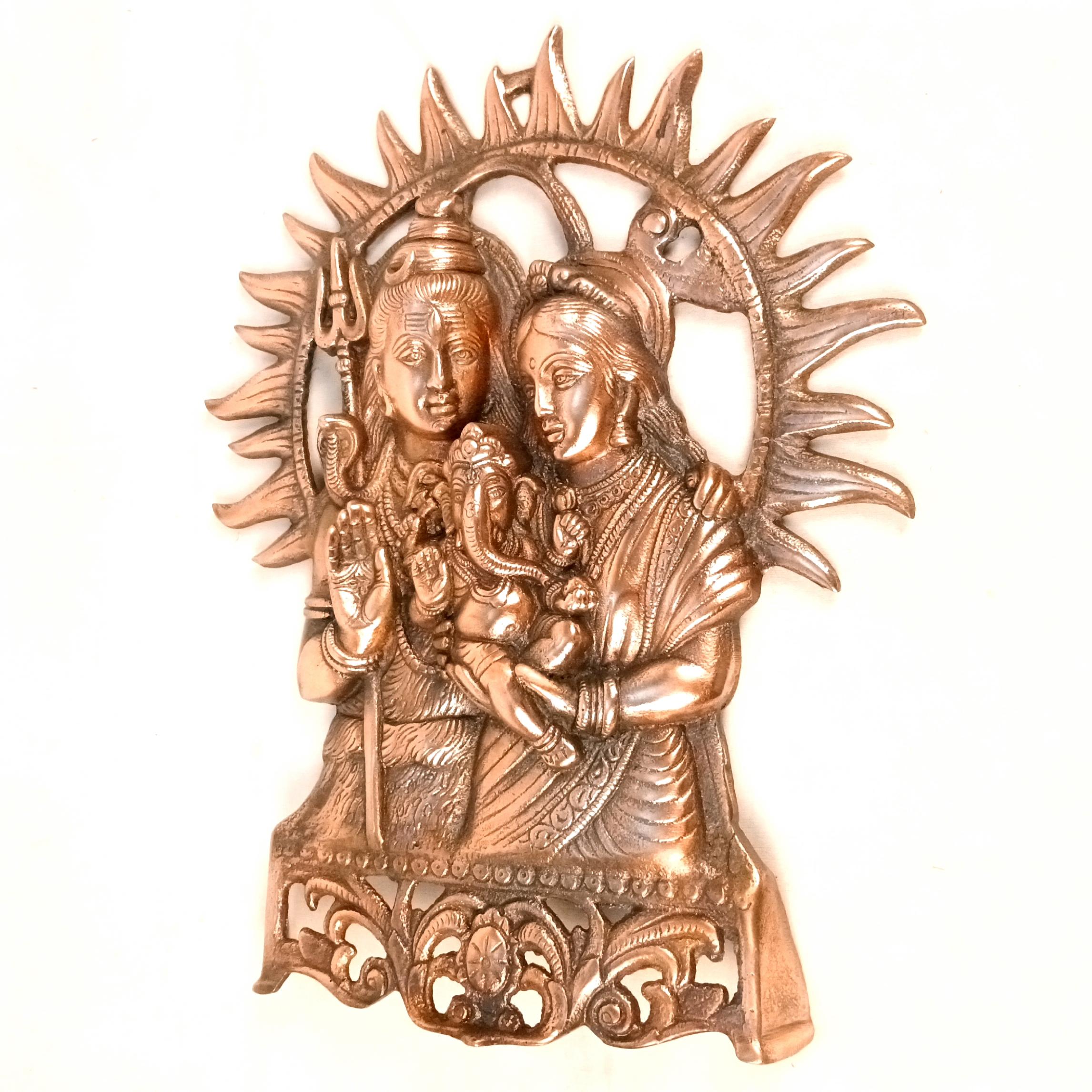 Shiva Parvati Ganesh Wall Hanging | Shiv Parivar Metal Idol Wall Décor for Home, Pooja Room & Office | Religious Wall Art for Vastu & Auspicious Gifting - 16 Inch - Apkamart