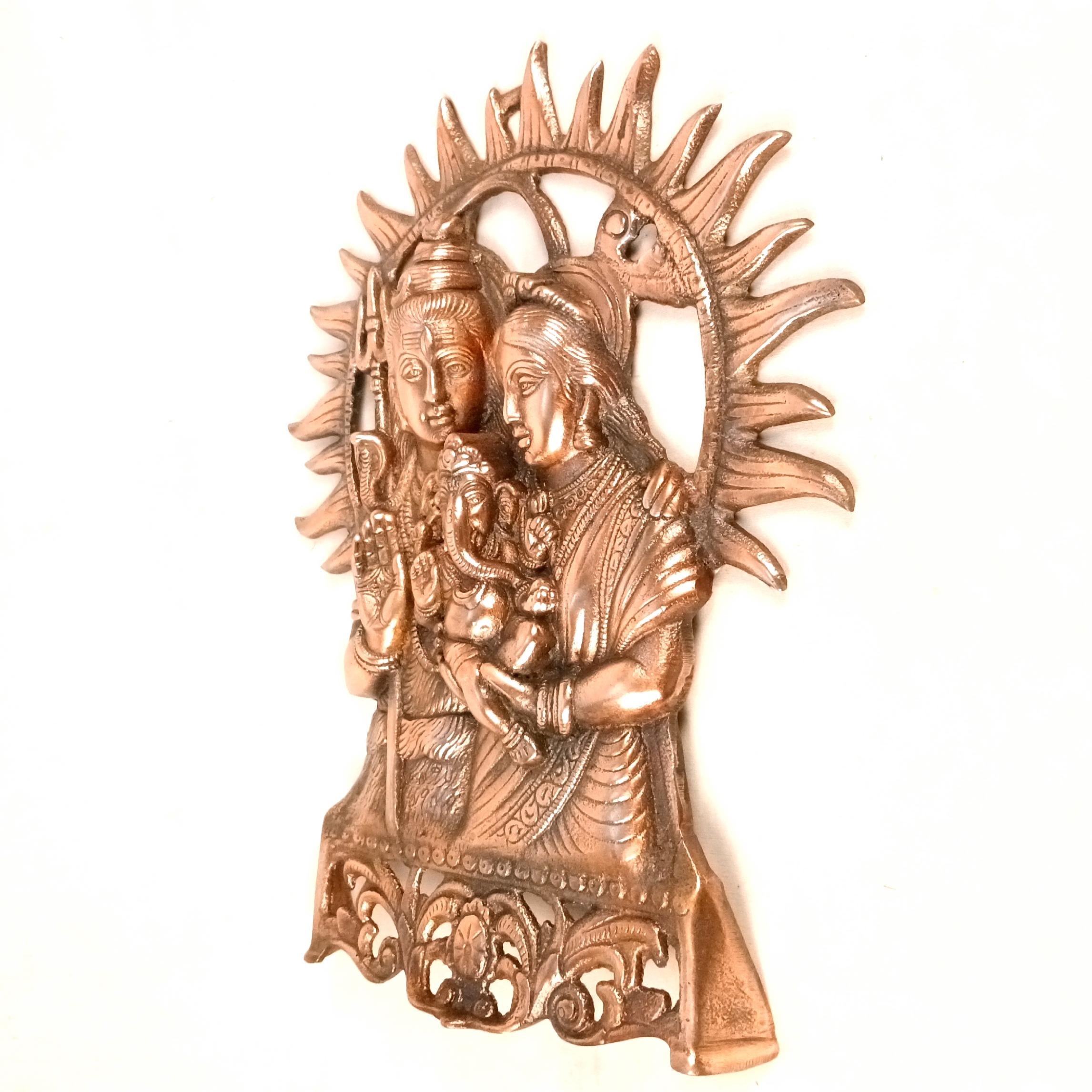Shiva Parvati Ganesh Wall Hanging | Shiv Parivar Metal Idol Wall Décor for Home, Pooja Room & Office | Religious Wall Art for Vastu & Auspicious Gifting - 16 Inch - Apkamart