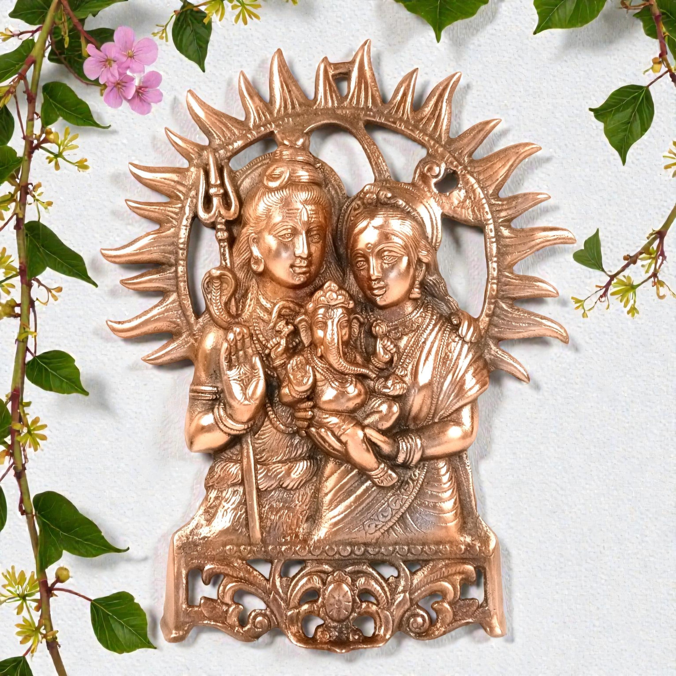 Shiva Parvati Ganesh Wall Hanging | Shiv Parivar Metal Idol Wall Décor for Home, Pooja Room & Office | Religious Wall Art for Vastu & Auspicious Gifting - 16 Inch - Apkamart