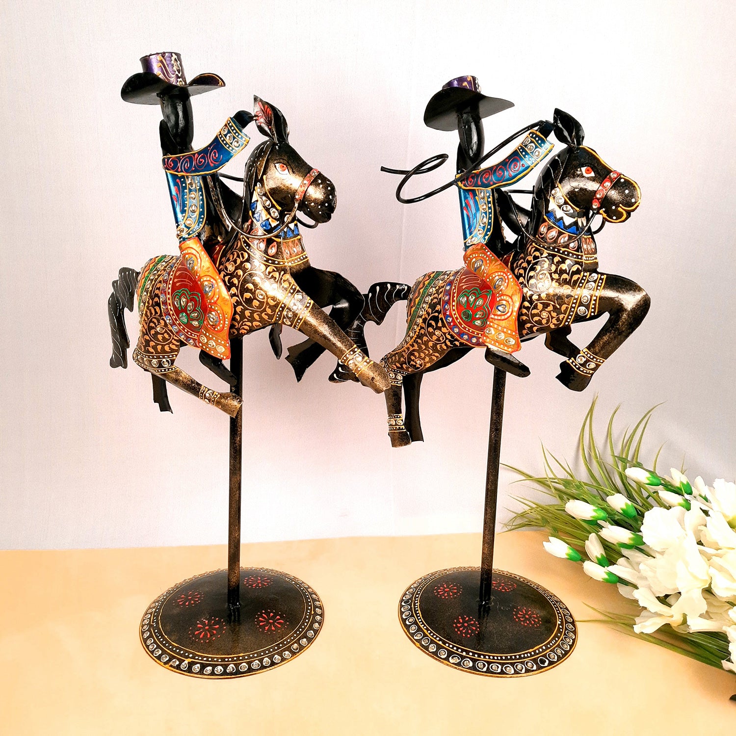 Showpiece - Cowboy Riding On Horse With Hunter Figurine | Decorative Big Show piece - for Home, Corner, Living Room, Office Desk & Table Decor | Gifts For Him - 16 Inch (Set of 2) - Apkamart