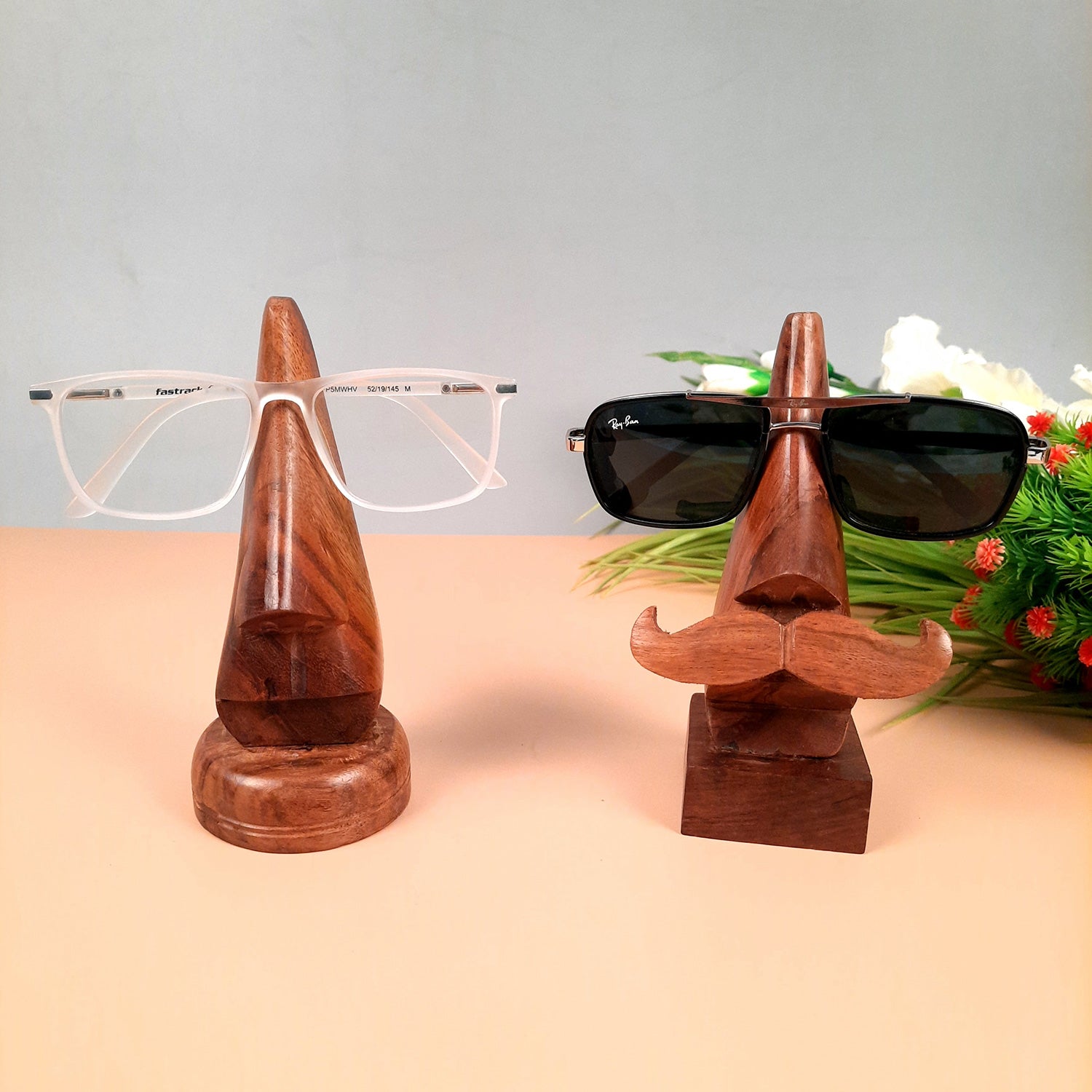 Wooden Nose Shaped Spectacle Holder | Specs Stand For Husband & Wife | Glasses Stands - For Home, Desktop, Table, Office Decor, Organization & Gifts - apkamart #Style_Design 2