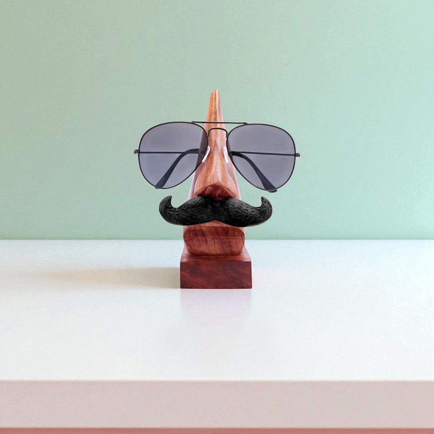 Wooden Nose Shaped Spectacle Holder | Specs Stand | Desk Organizer - For Home, Table, Office Decor & Gifts - 6 Inch (Pack Of 2) (Specs Not Included) - Apkamart