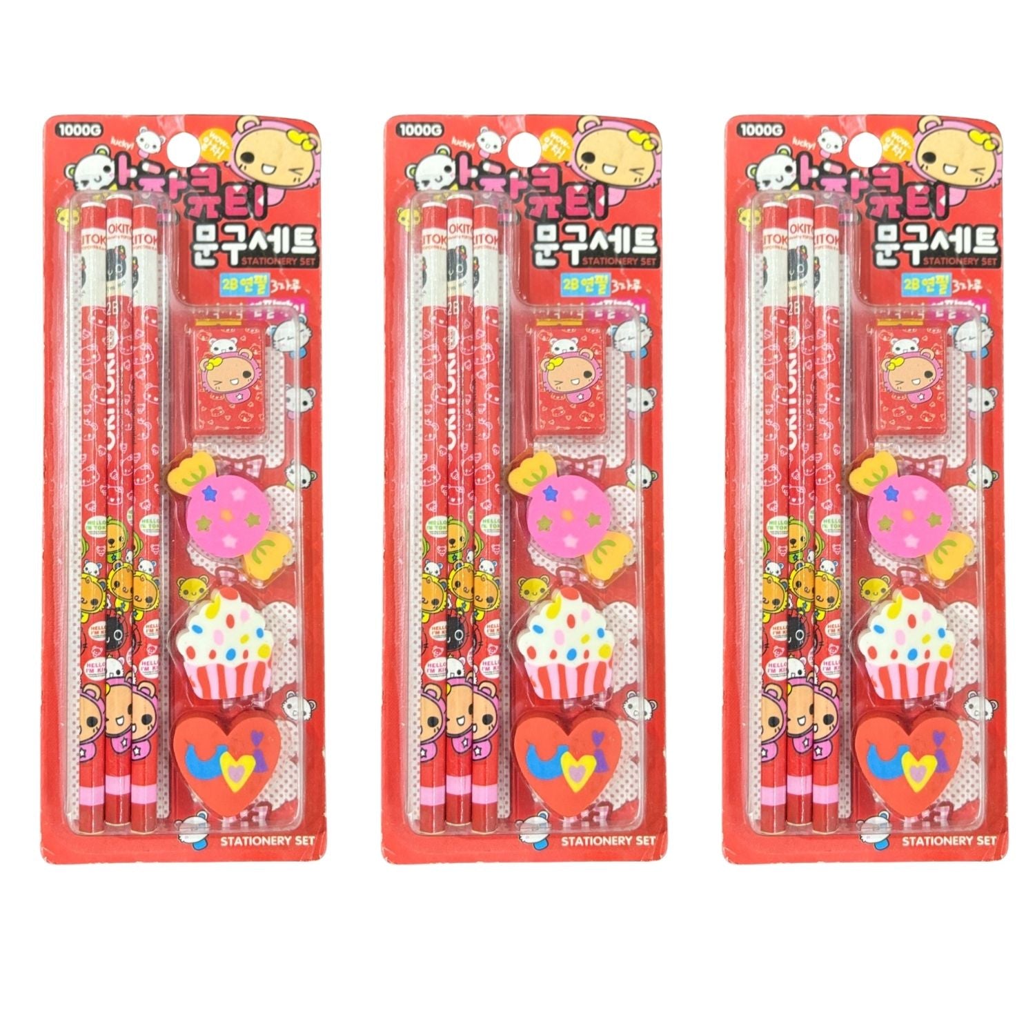 Cartoon Design Stationary Kit for Kids & Students | Complete School Stationary Kit with Pencil, Eraser, Sharpener & Study Essentials - Apkamart #Style_Pack Of 3