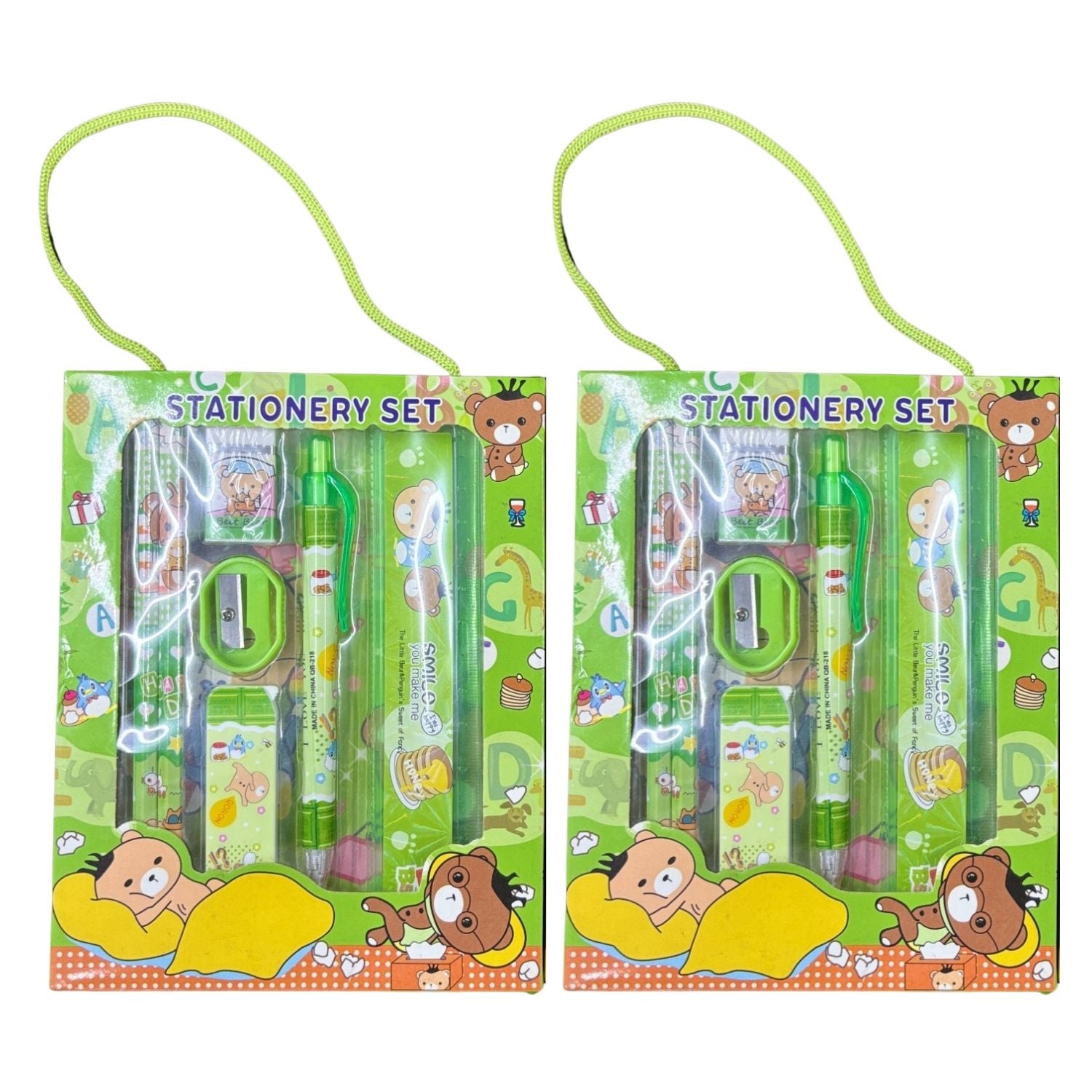 Stationary Kit for Kids & Students | Complete School Stationary Kit with Pencil, Eraser, Scale Sharpener & Study Essentials - Apkamart #Style_Pack Of 2