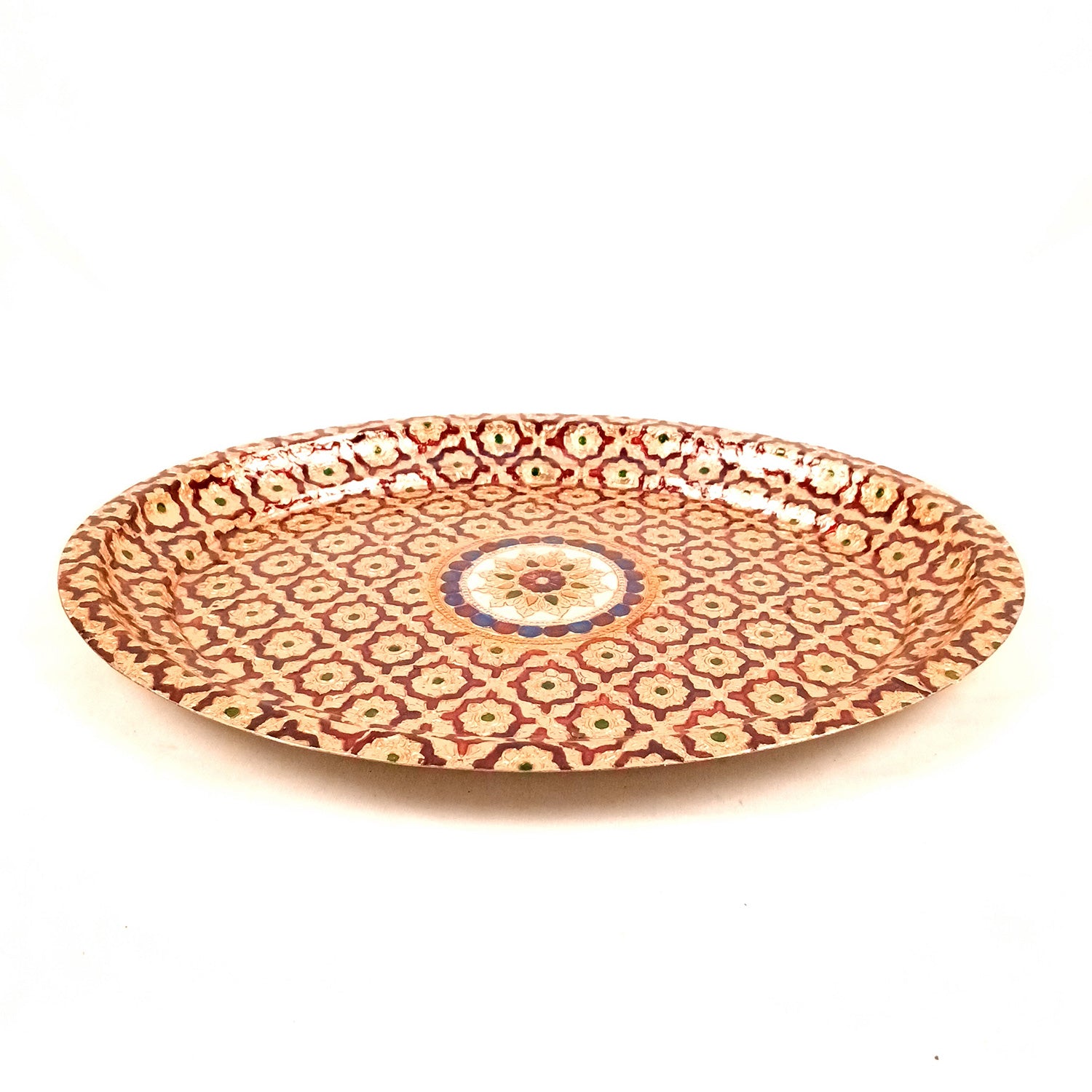 Steel Tray | Serving Trays for Tea, Coffee & Snacks with Meenakari Work - for Home, Dining Table Organization, Kitchen & Gifts - 13 inch - Apkamat #Size_14 Inch