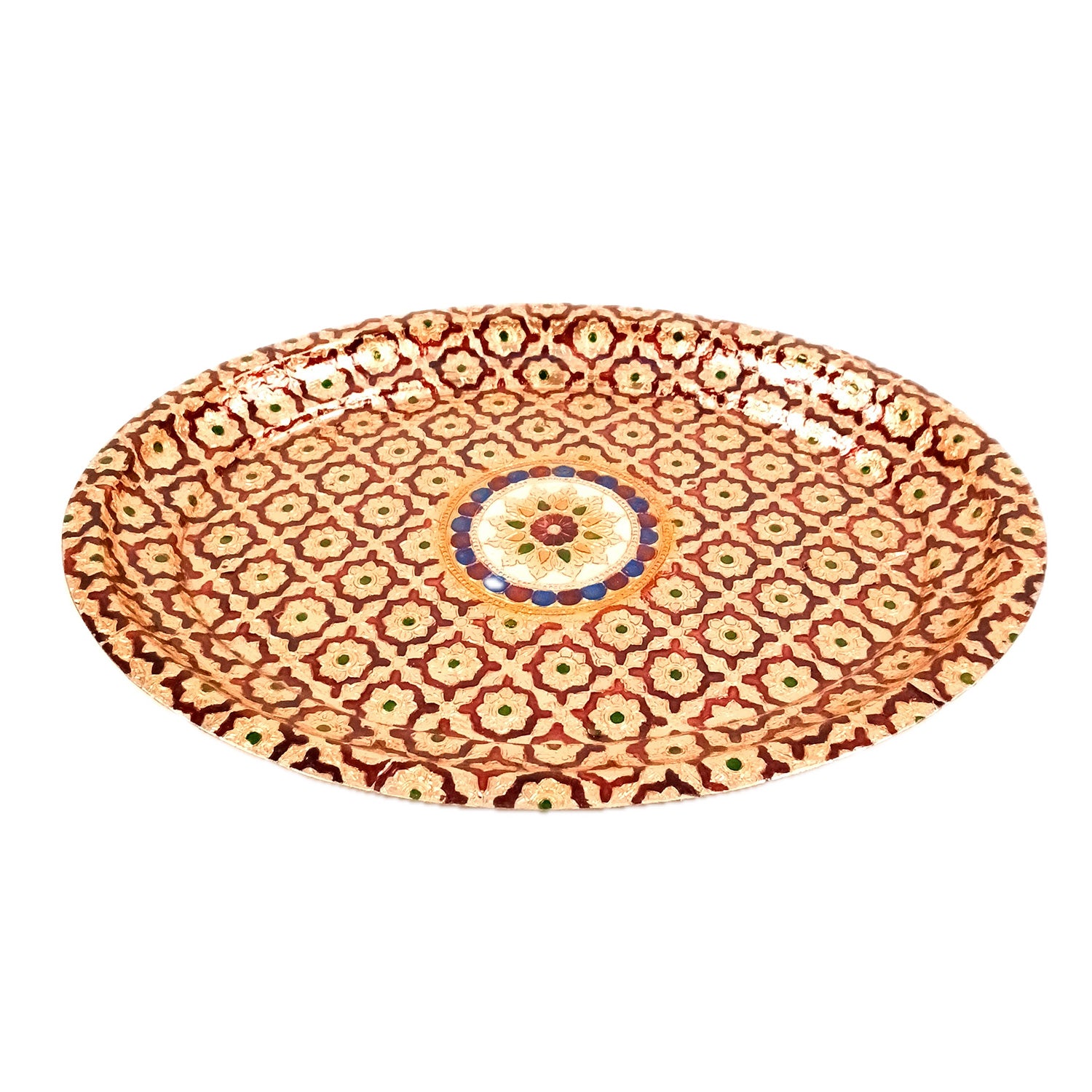 Steel Tray | Serving Trays for Tea, Coffee & Snacks with Meenakari Work - for Home, Dining Table Organization, Kitchen & Gifts - 13 inch - Apkamat #Size_14 Inch