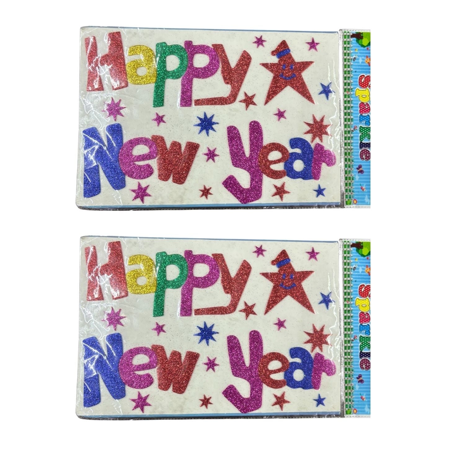 Glitter Sticker Set with Happy New Year Design | Glitter Foam Sheet Sticker | Self Adhesive Glitter Stickers for Kids Craft DIY Projects Scrapbooking School Use - Apkamart #Style_Pack Of 2