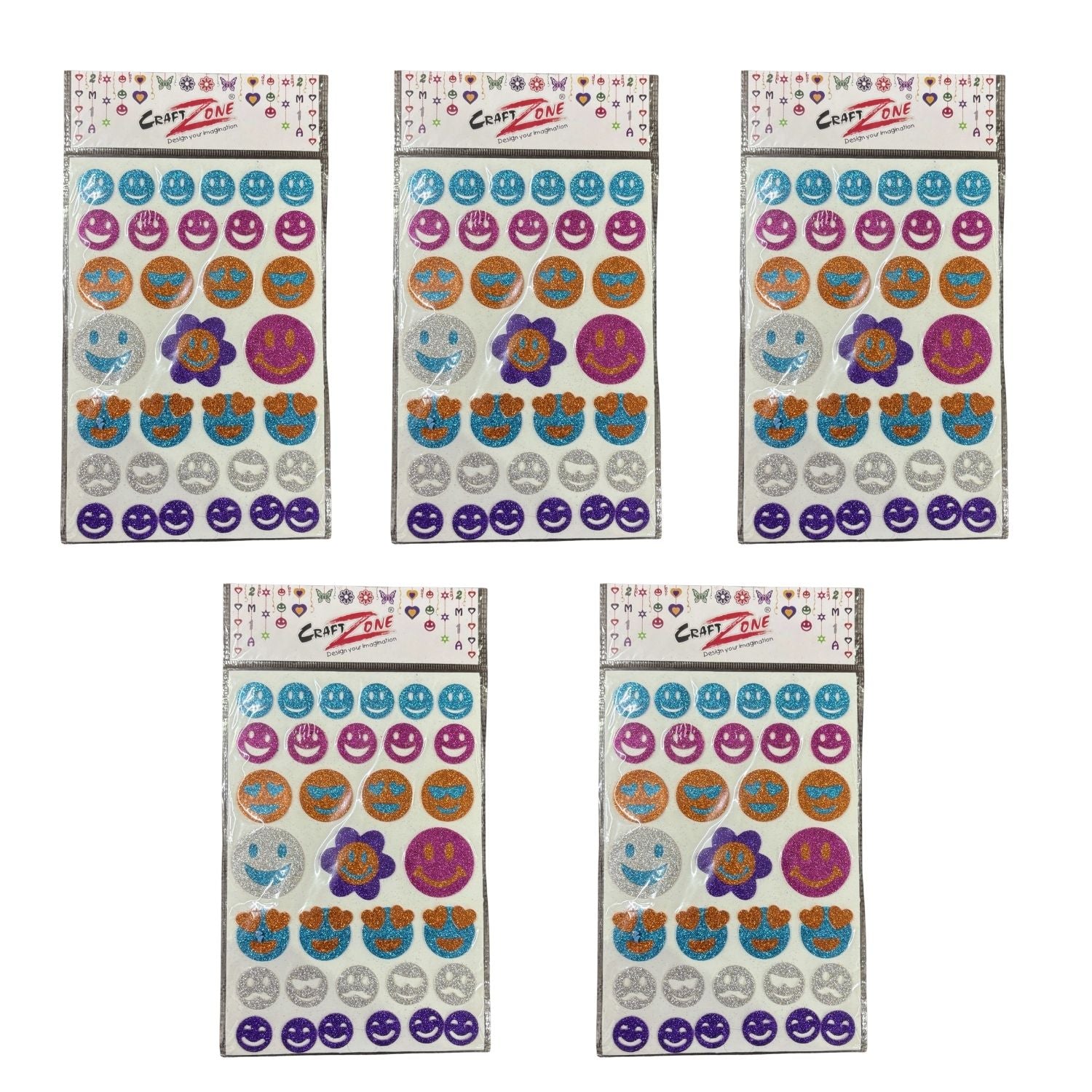 Glitter Sticker Set with Smile & Flower Design | Glitter Foam Sheet Sticker | Self Adhesive Glitter Stickers for Kids Craft DIY Projects Scrapbooking School Use - (pack Of 1) - Apkamart #Style_Pack Of 5