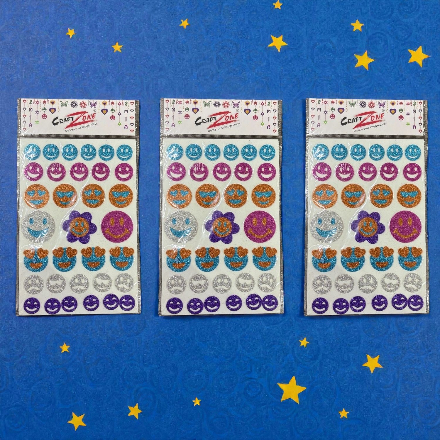Glitter Sticker Set with Smile & Flower Design | Glitter Foam Sheet Sticker | Self Adhesive Glitter Stickers for Kids Craft DIY Projects Scrapbooking School Use - (pack Of 1) - Apkamart #Style_Pack Of 3