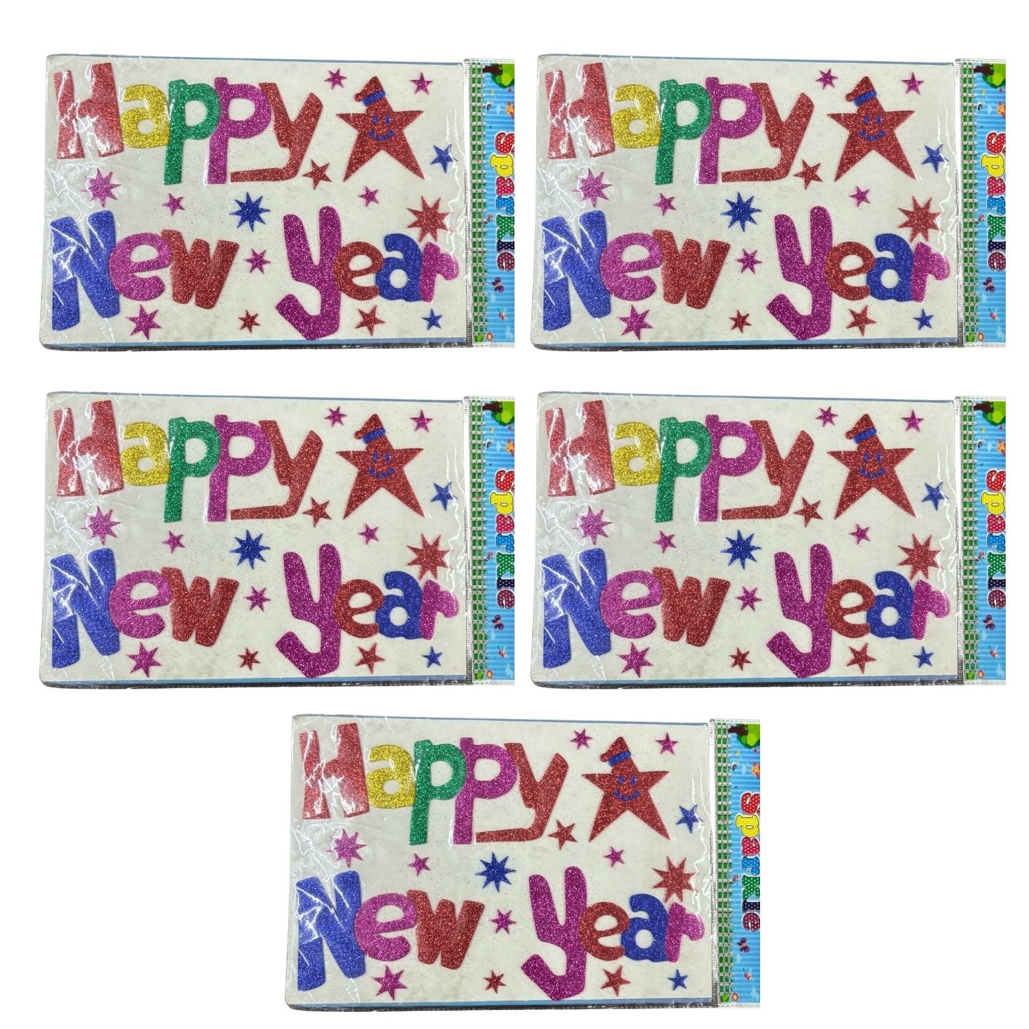 Glitter Sticker Set with Happy New Year Design | Glitter Foam Sheet Sticker | Self Adhesive Glitter Stickers for Kids Craft DIY Projects Scrapbooking School Use - Apkamart #Style_Pack Of 5